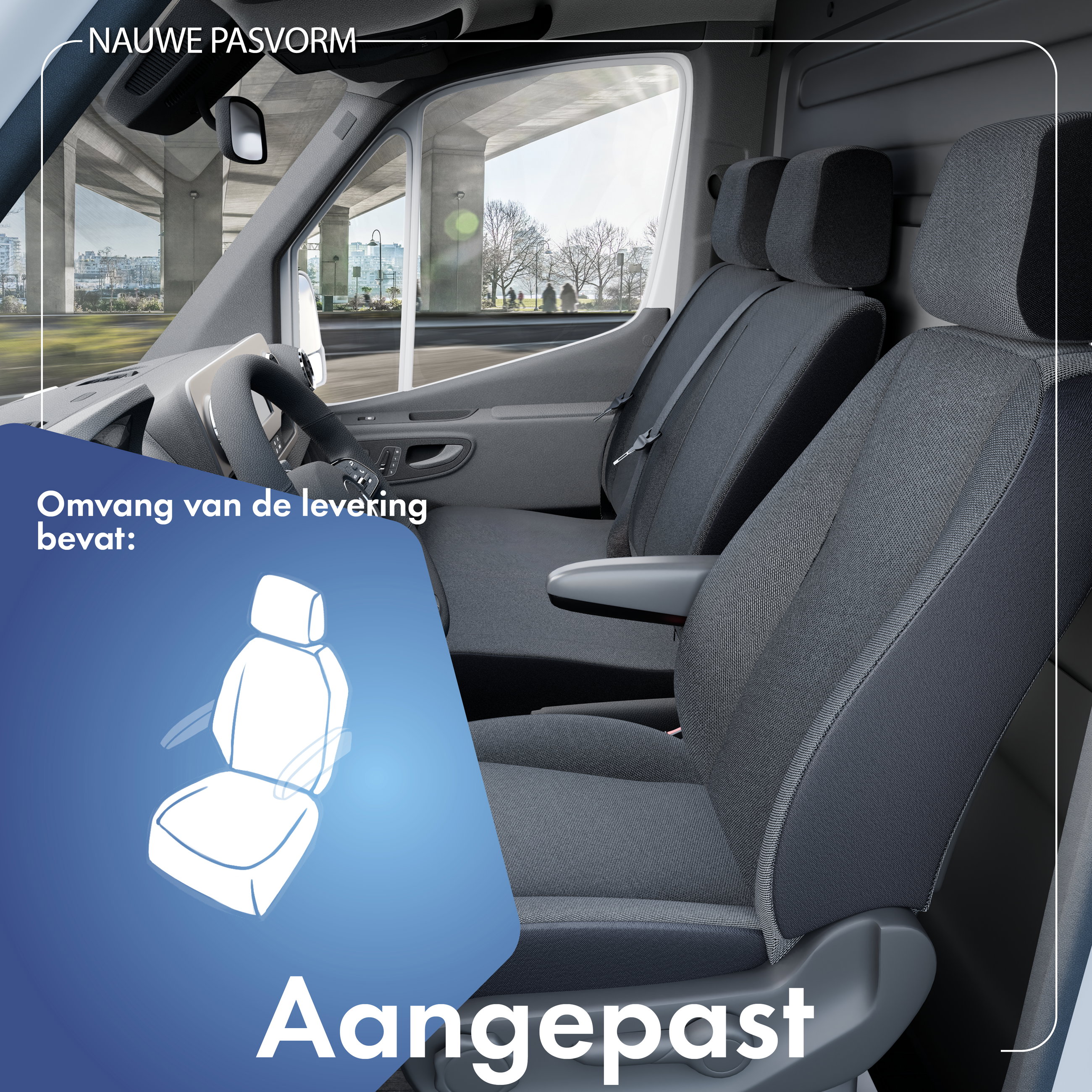Autostoelhoes Transporter van stof antraciet geschikt voor VW T5, 1 enkele zitplaats voor (met armleuning)
