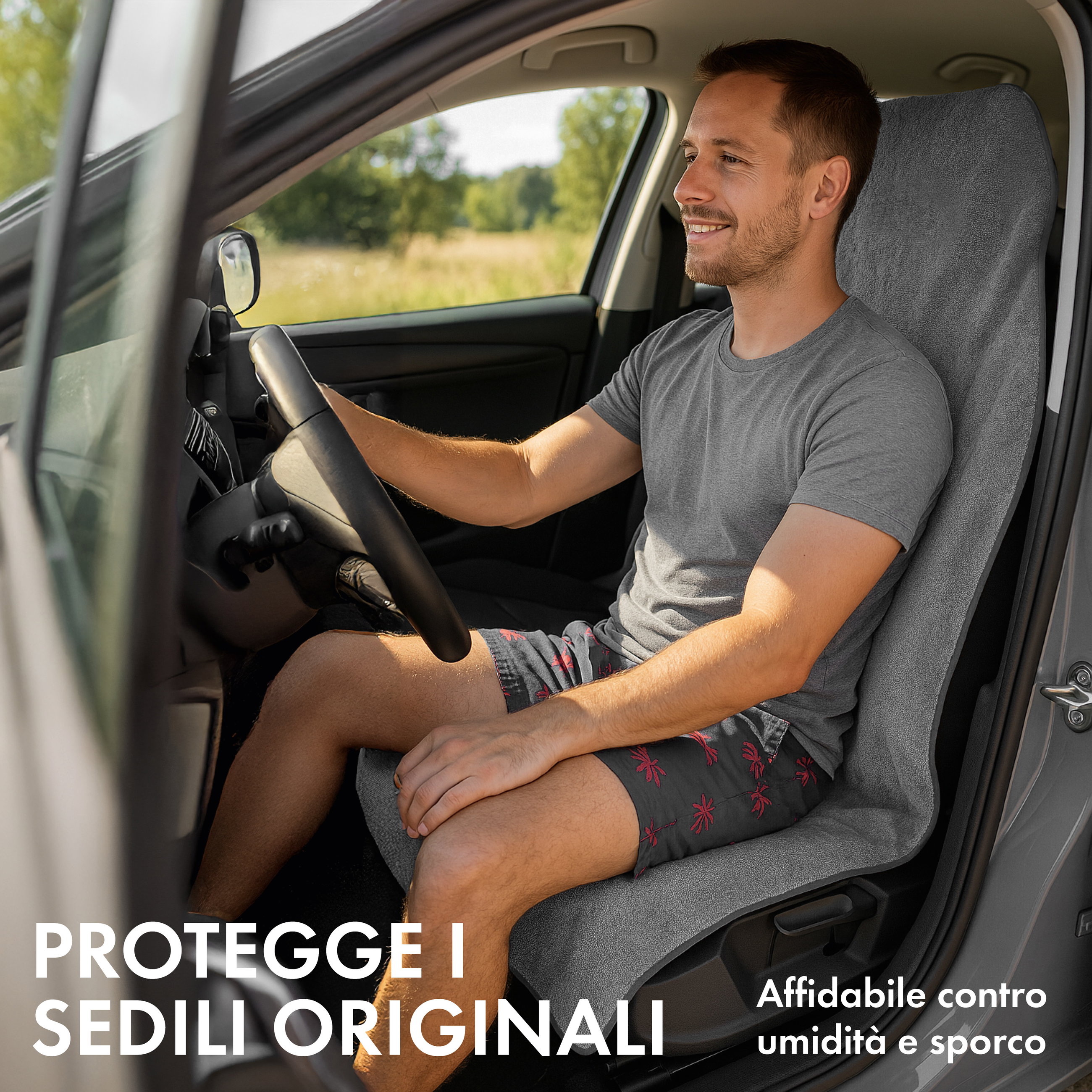 Coprisedile auto in spugna, protezione sedile lavabile grigio, 2 pezzi