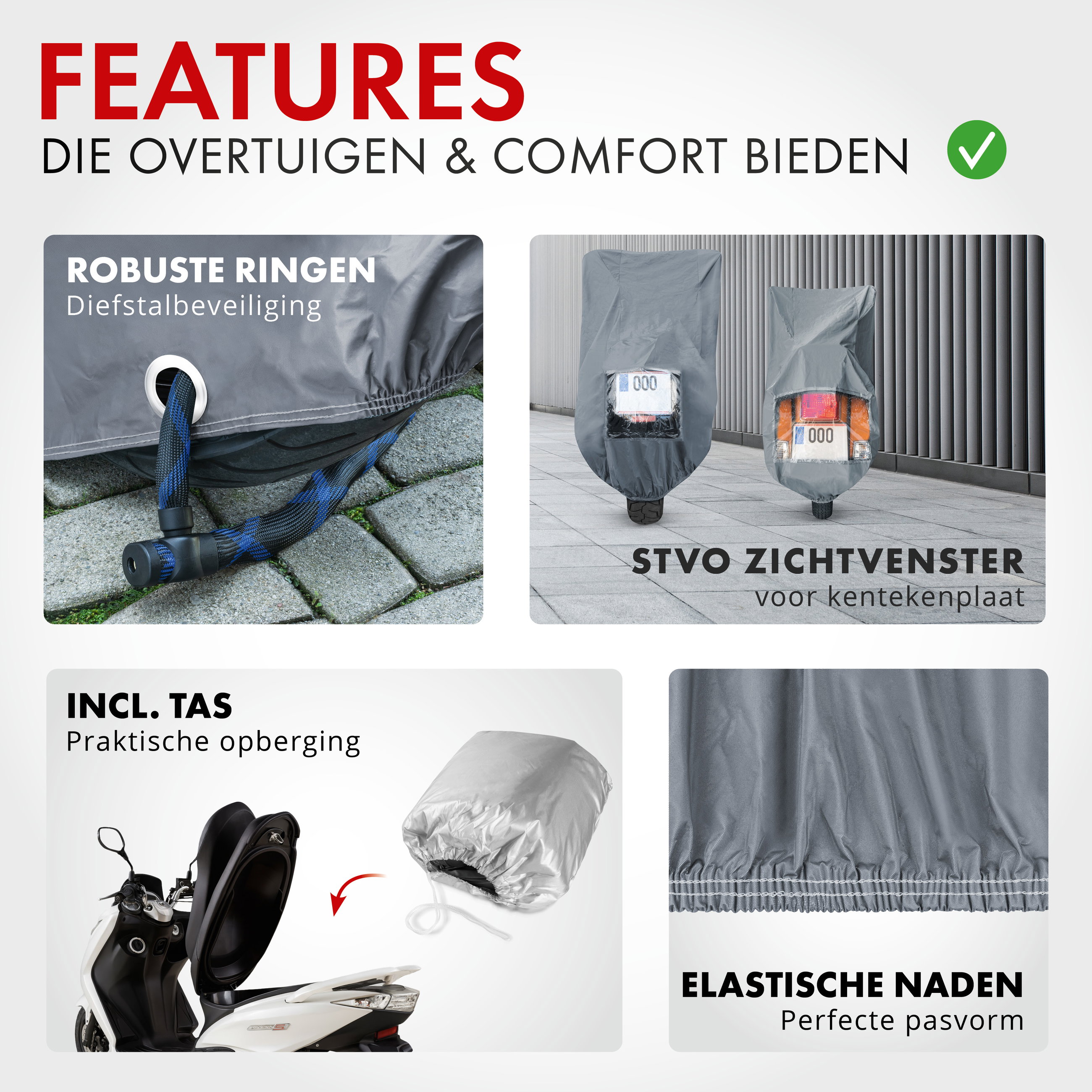 Premium Motorzeil M, Motorzeil gemaakt van robuust PVC, Motorfietsgarage waterdicht - 215x95x120 cm grijs