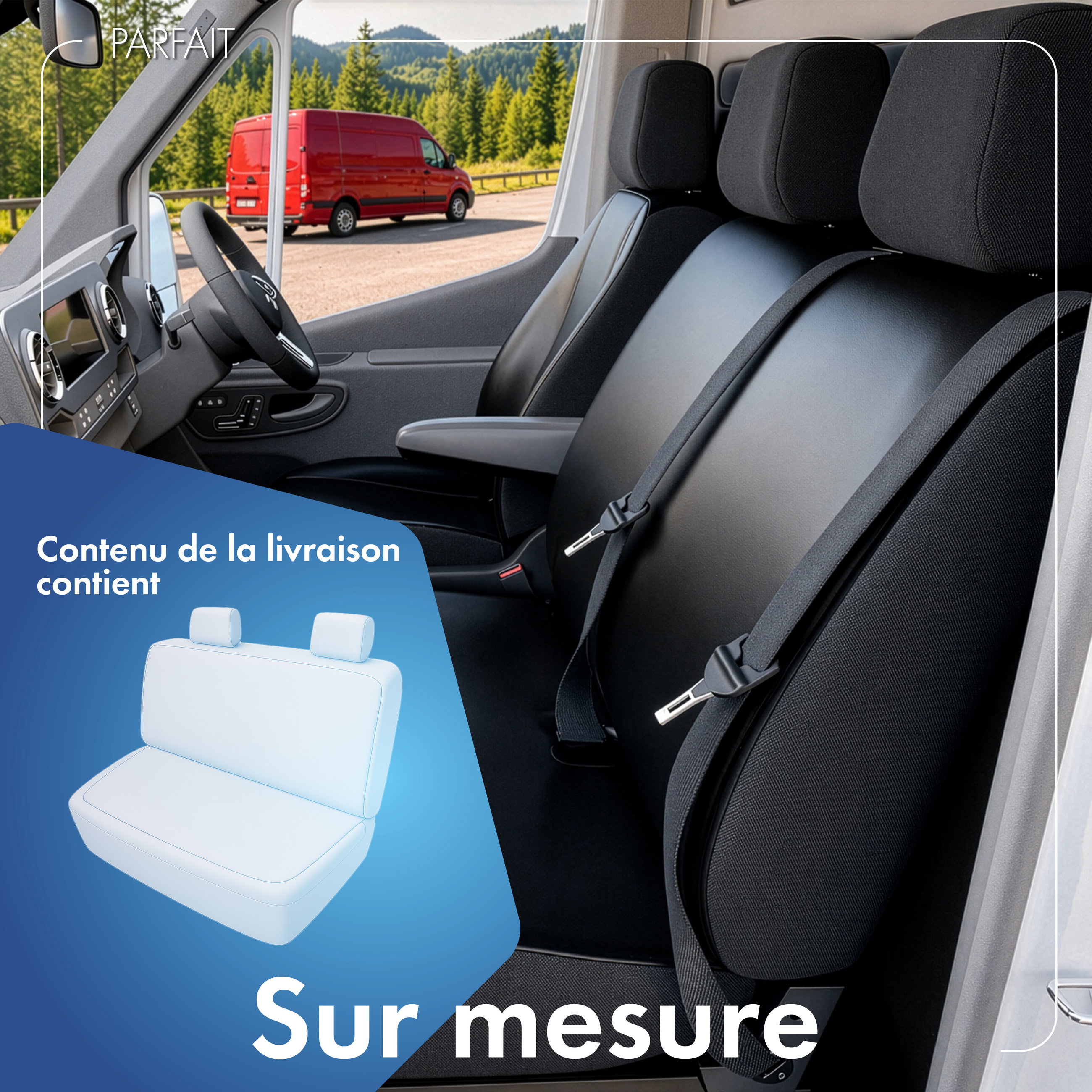 Housse de siège Transporter en simili cuir pour VW T5, double banquette arrière
