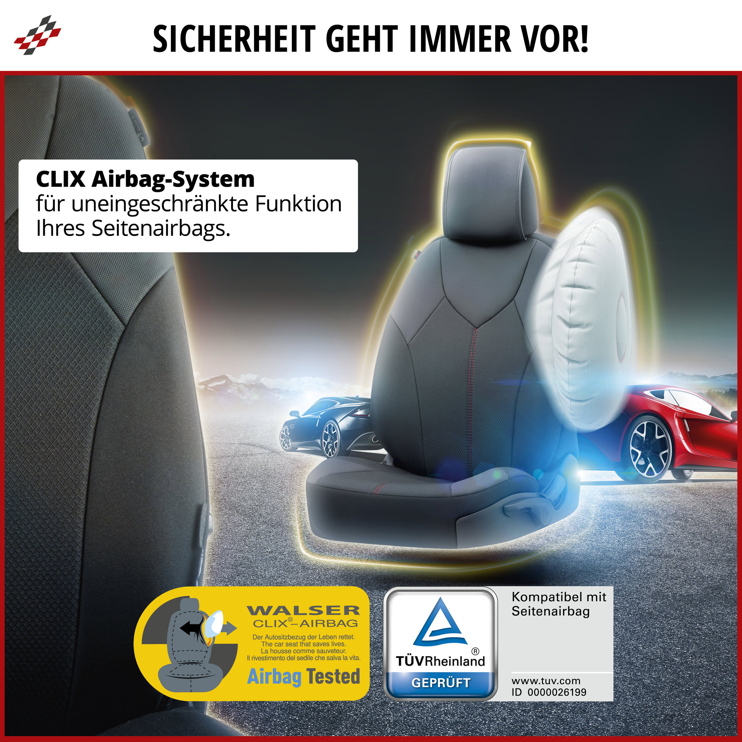 Autositzbezug ZIPP-IT Deluxe Portofino, PKW-Schonbezüge für 2 Vordersitze mit Reißverschluss-System schwarz/rot