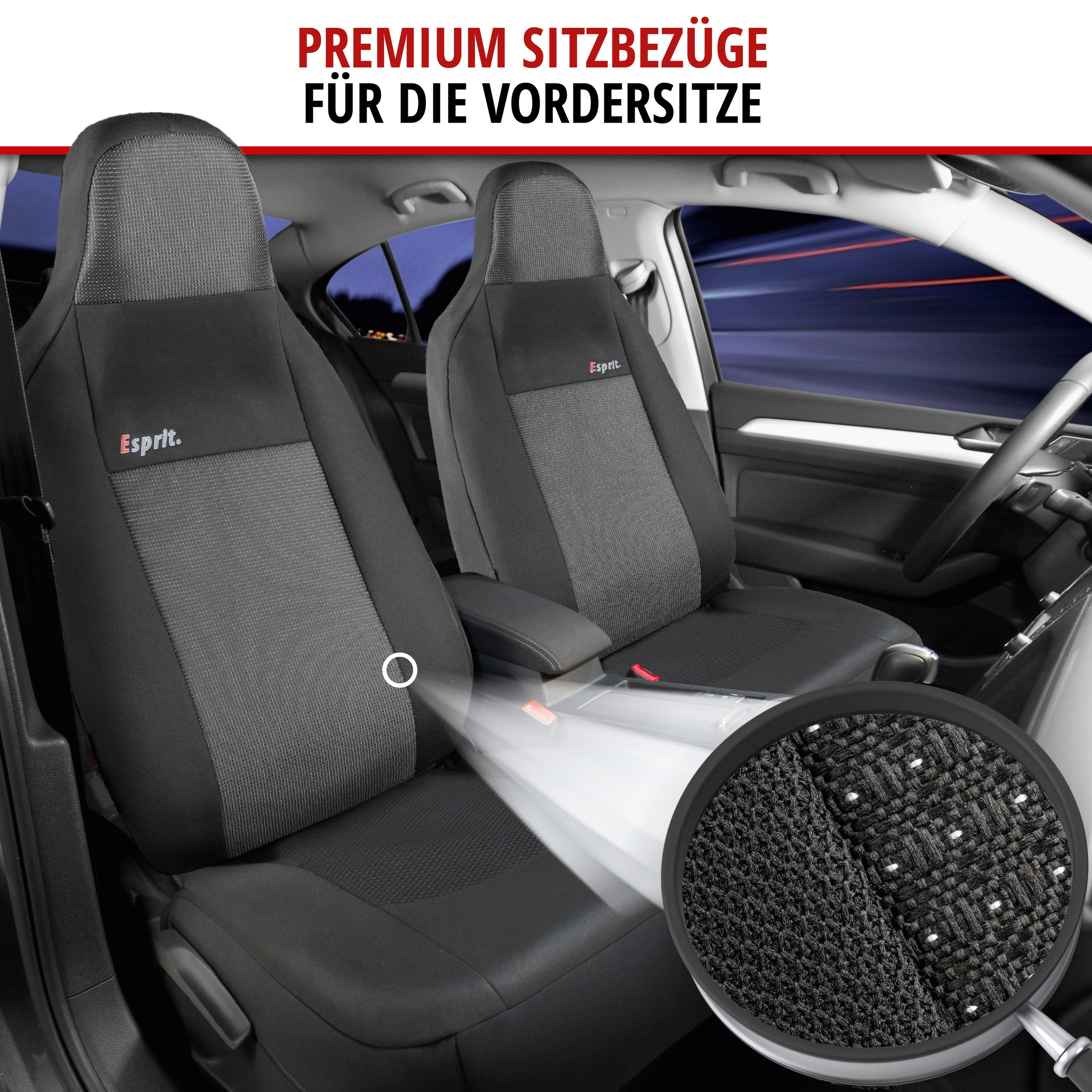 Autositzbezug ZIPP-IT Premium Esprit, PKW-Schonbezüge für 2 Vordersitze Highback mit Reißverschluss-System schwarz