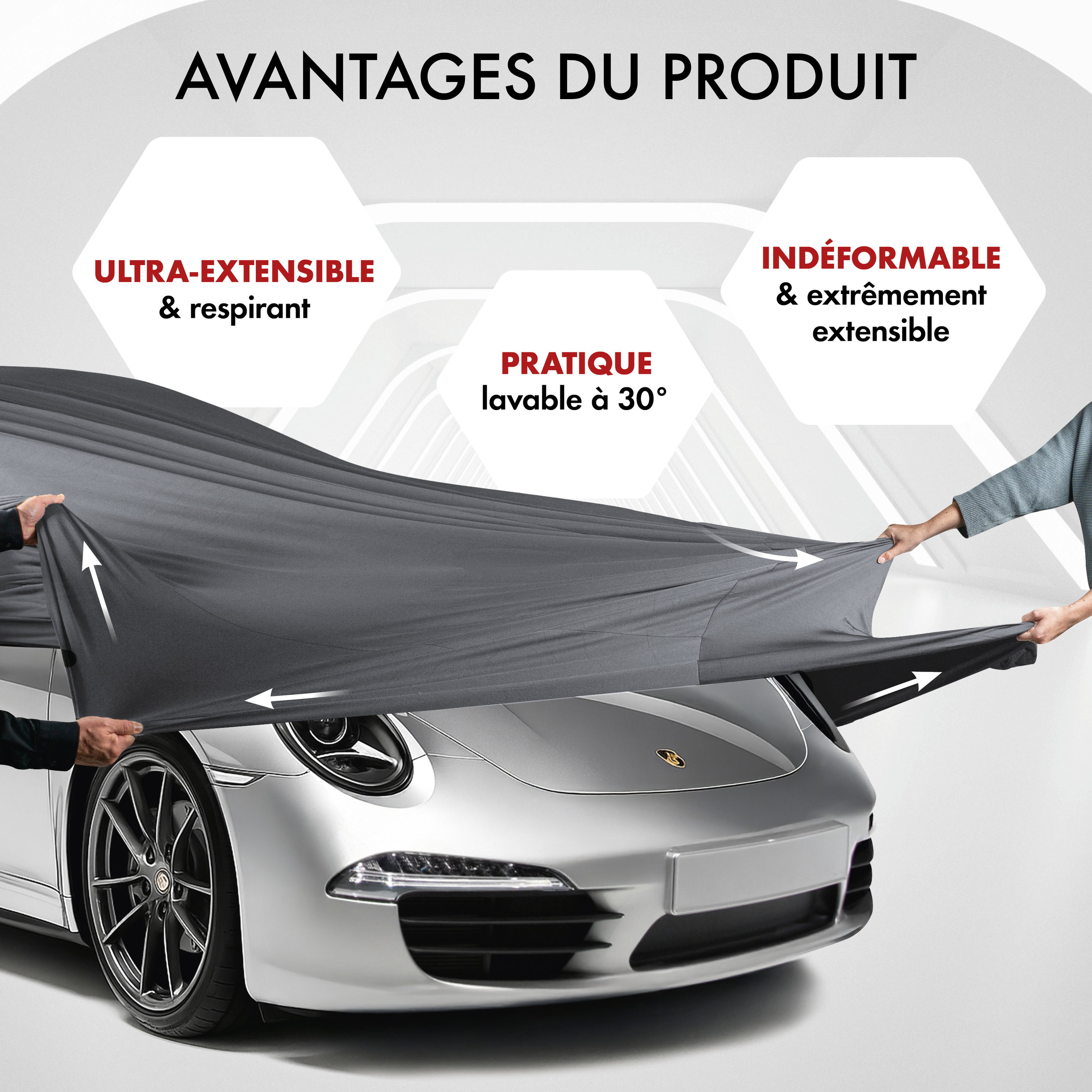 Housse de voiture Indoor Stretch, bâche complet pour l\'interieur taille 2 voiture anthracite