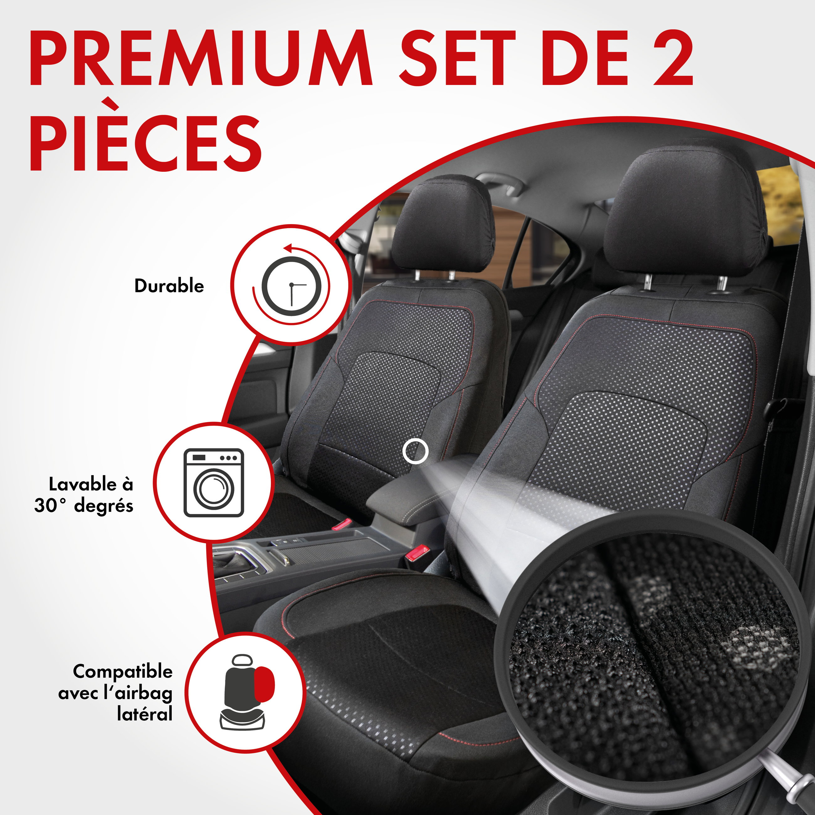 ZIPP IT Premium Housse de sièges Logan pour deux sièges avant avec système de fermeture éclair noir/gris