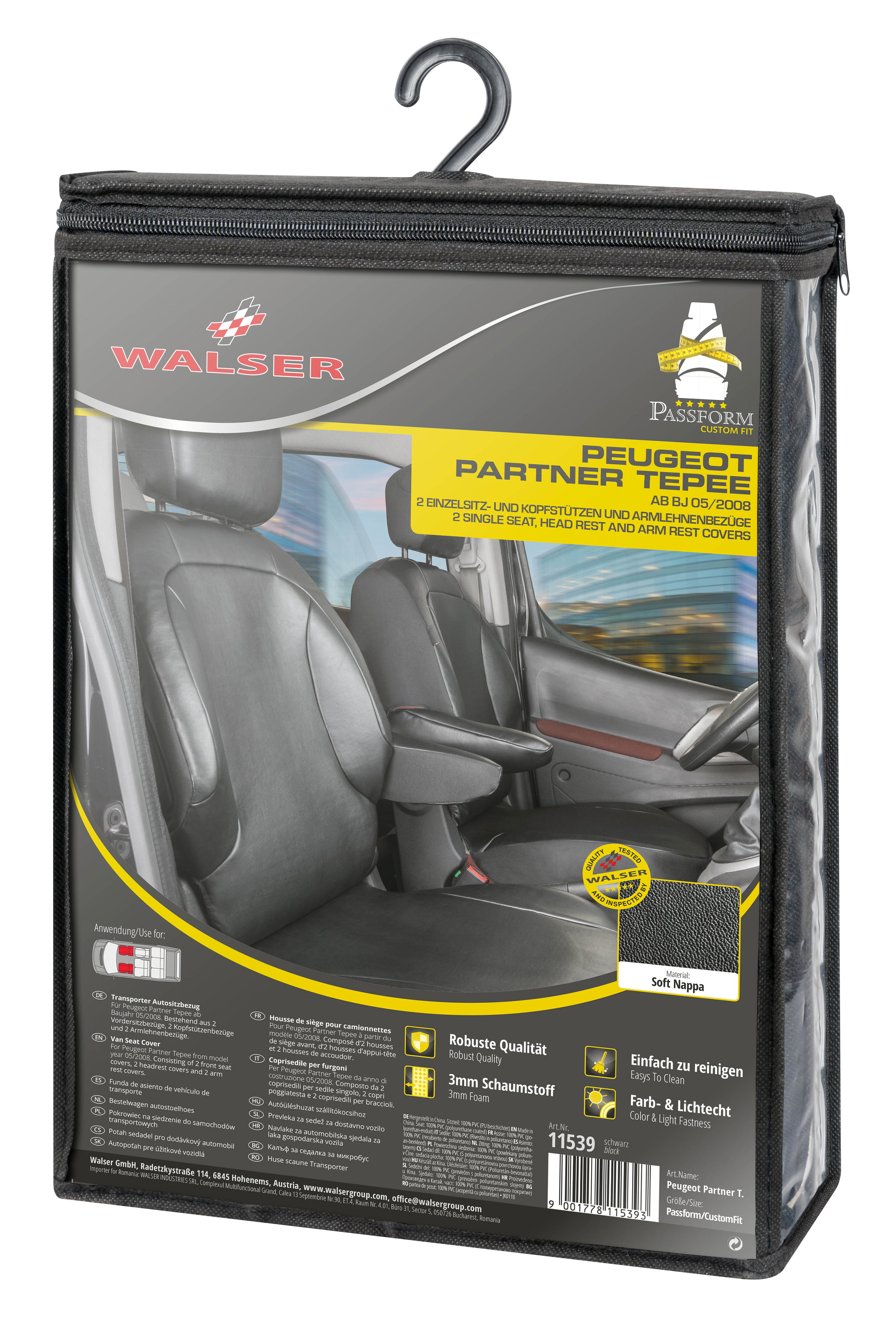 Peugeot Partner/Partner Tepee kompatibler Sitzbezug Kunstleder, passgenau für 2 Einzelsitze vorne, robuste Sitzbezüge Transporter/Van anthrazit