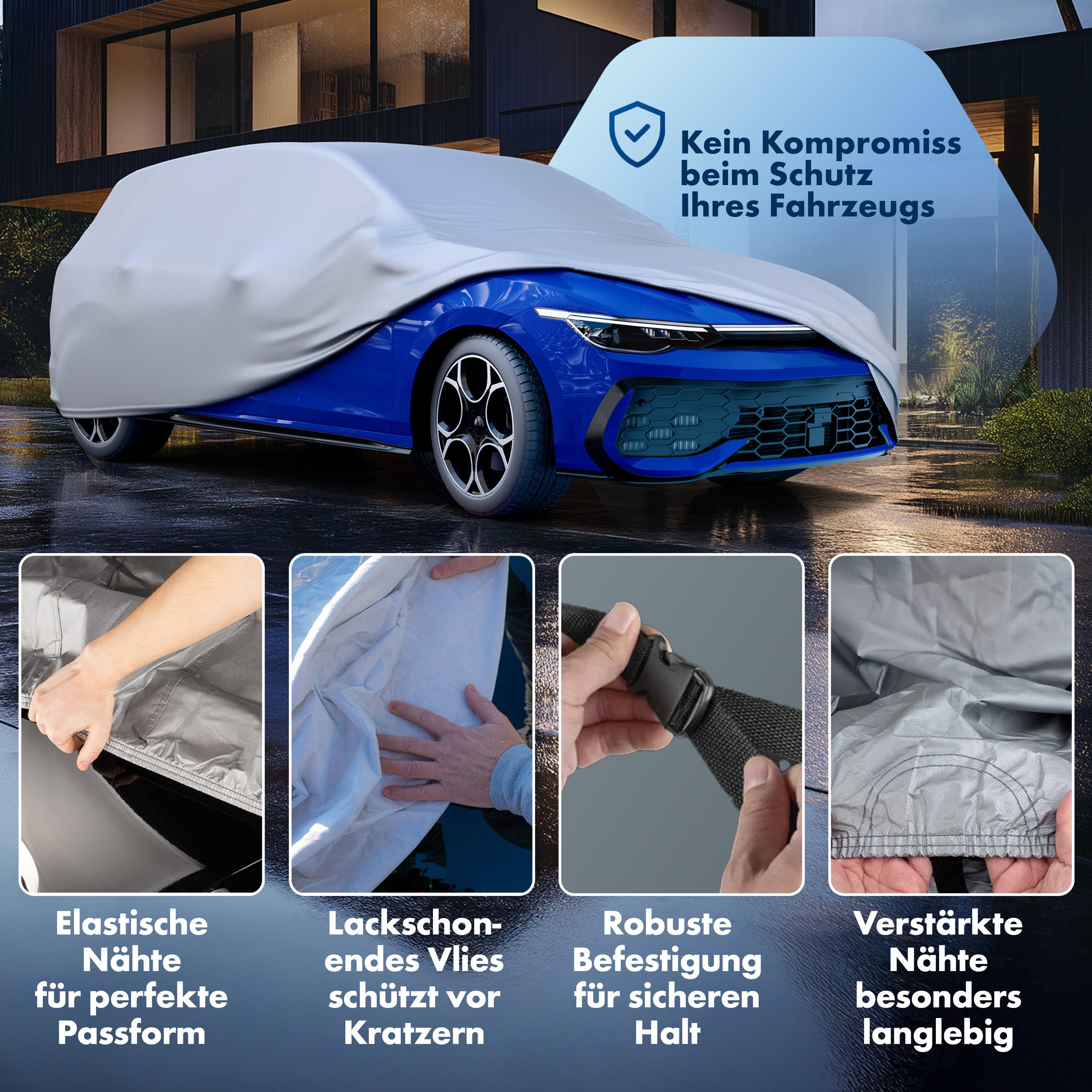 Abdeckplane Auto, Autoplane Vollgarage Größe M, Autoabdeckung silber