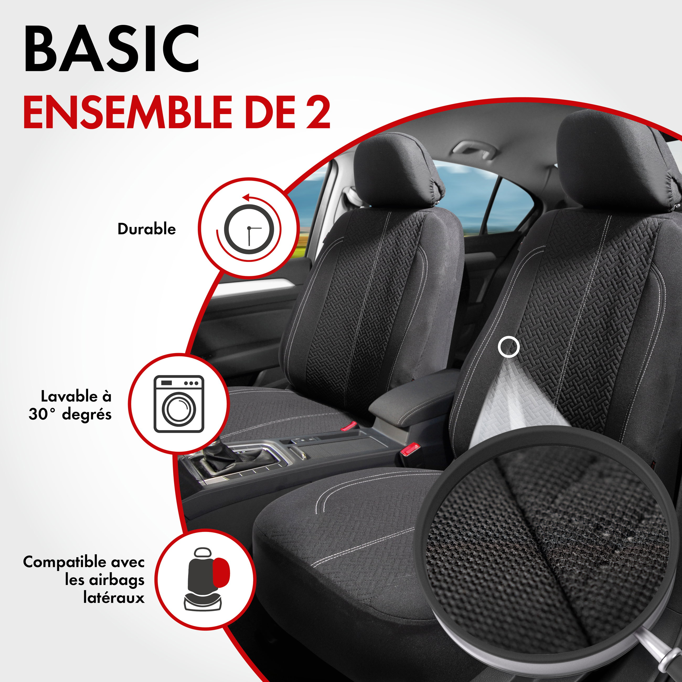 ZIPP IT Housse de sièges Tratto pour deux sièges avant avec système de fermeture éclair noir
