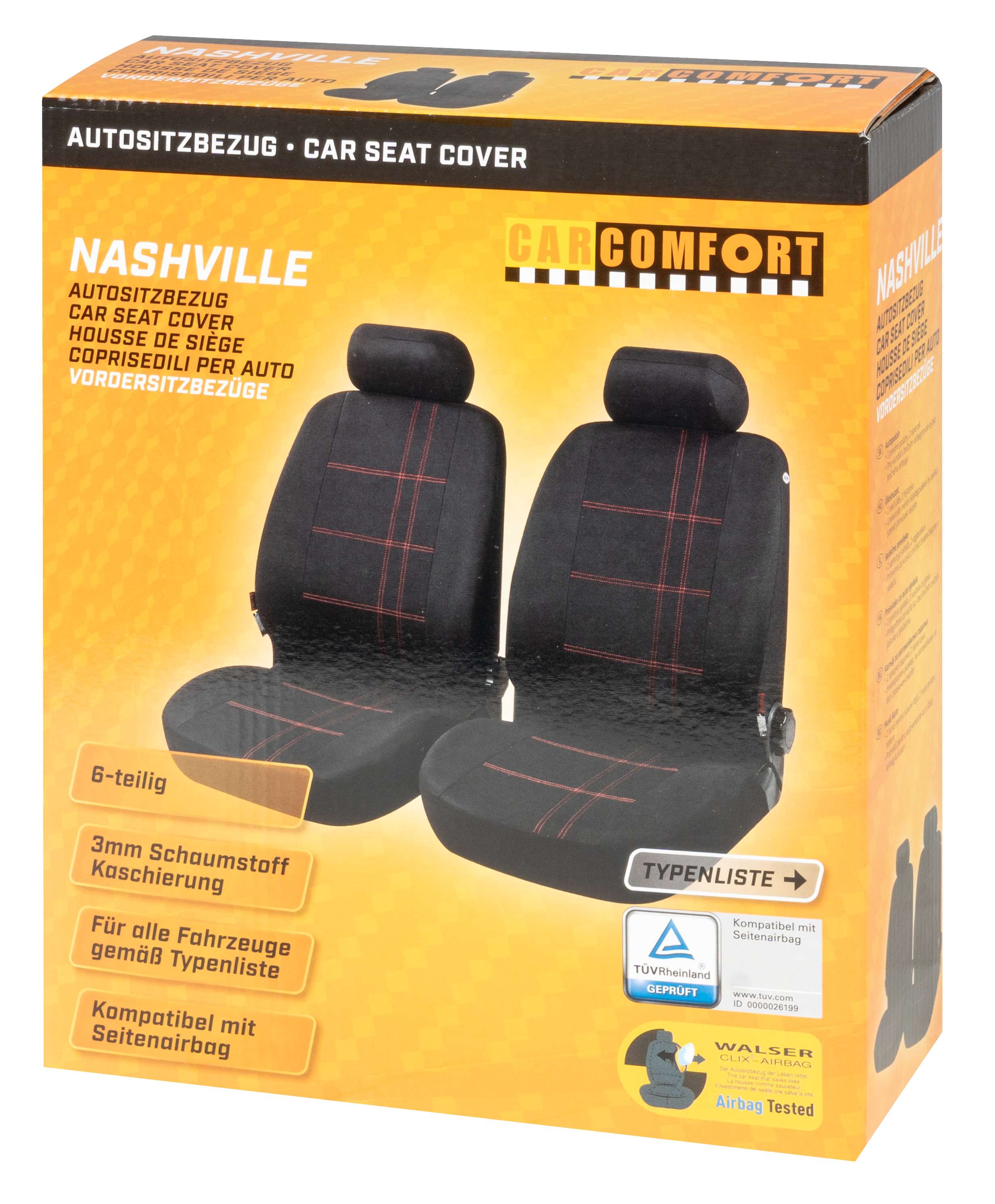 Autositzbezug Nashville, PKW-Schonbezüge für 2 Vordersitze schwarz/rot