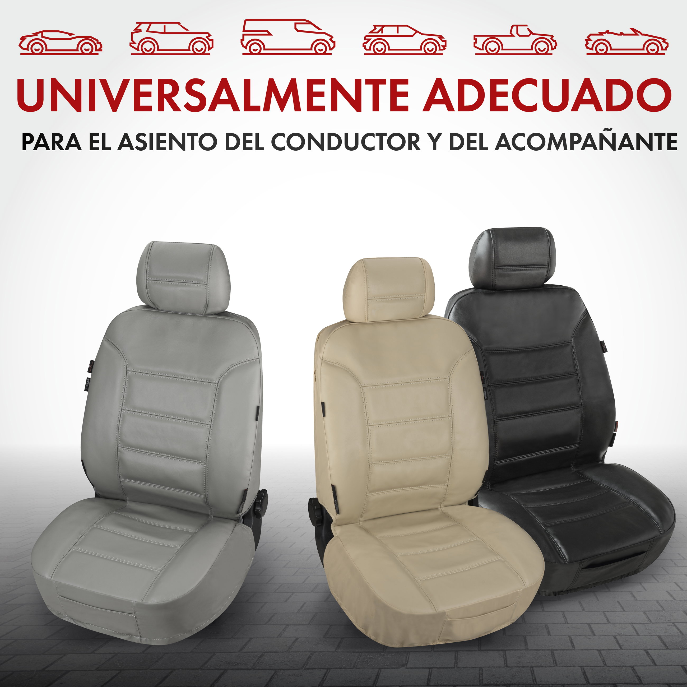 Funda de asiento Billy de cuero auténtico, funda protectora de coche cuero auténtico, funda de asiento delantero ZIPP-IT negro, 1 pieza