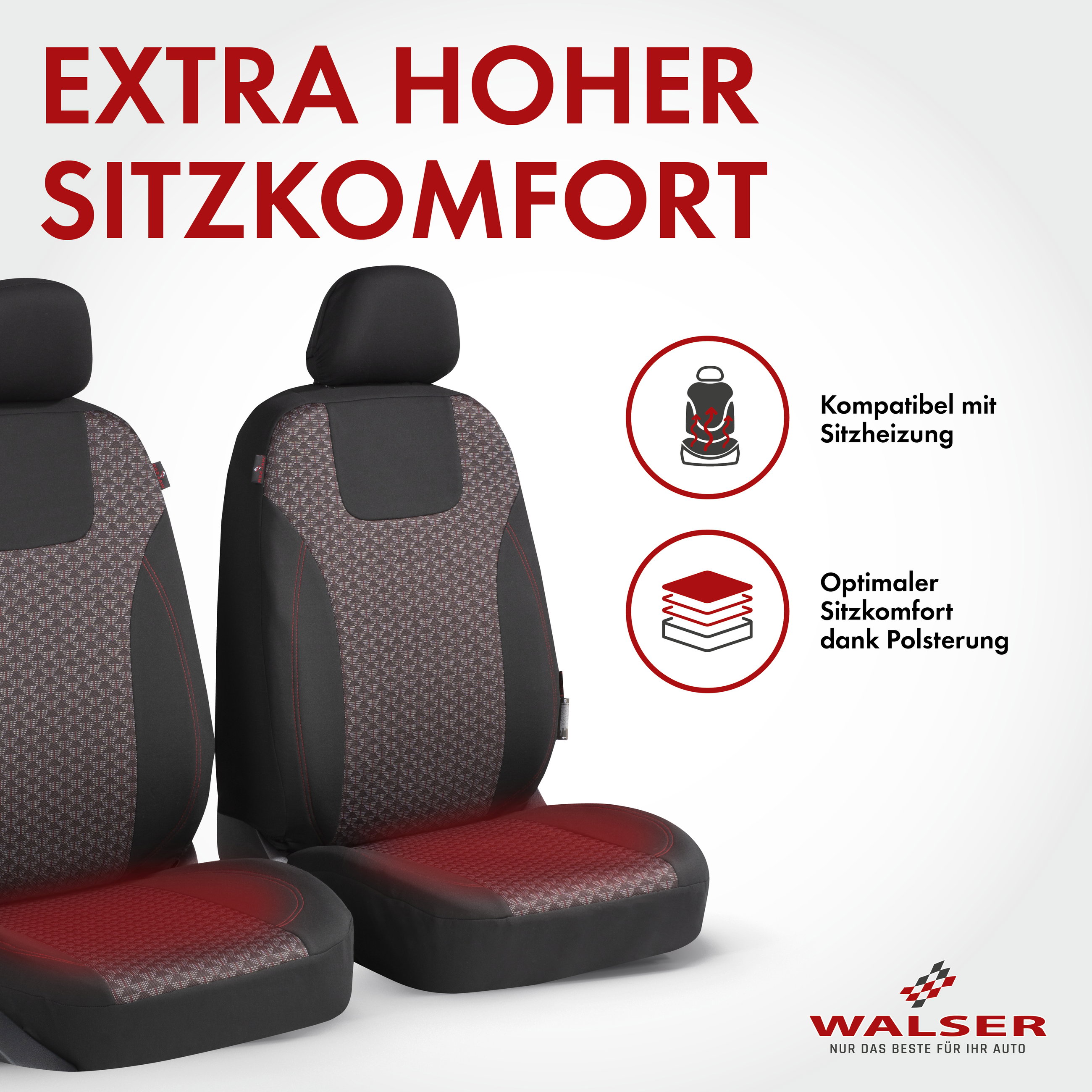 Autositzbezug ZIPP-IT Premium Redring, PKW-Schonbezüge für 2 Vordersitze mit Reißverschluss-System schwarz/rot