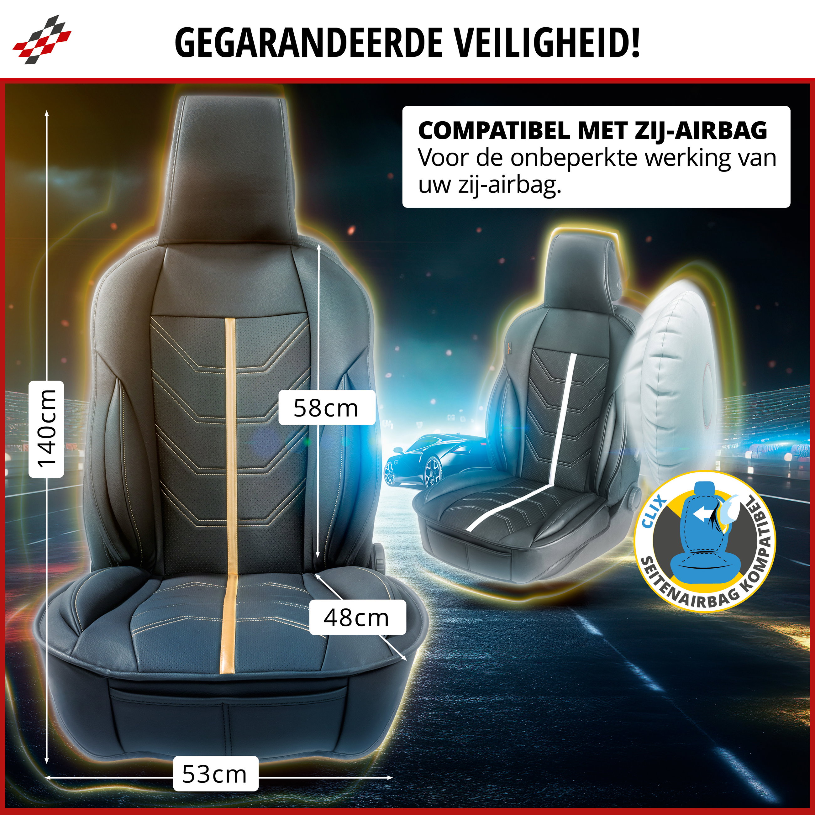 Stoelkussen Kimi racesportlook, universeel Stoelkussen in zwart - geel, 1 stuk