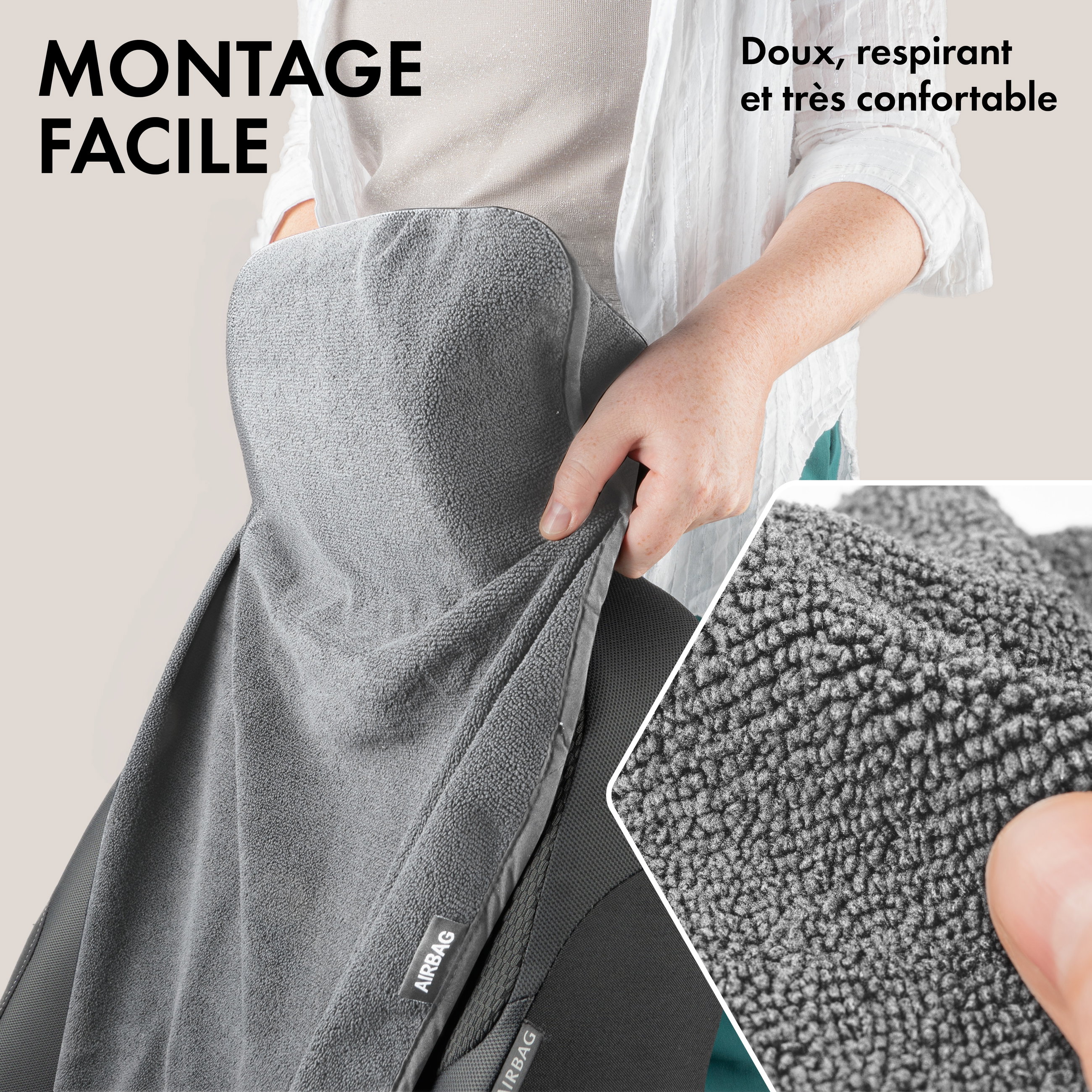 Housse de siege auto en eponge, protection de siege lavable gris, 2 pieces