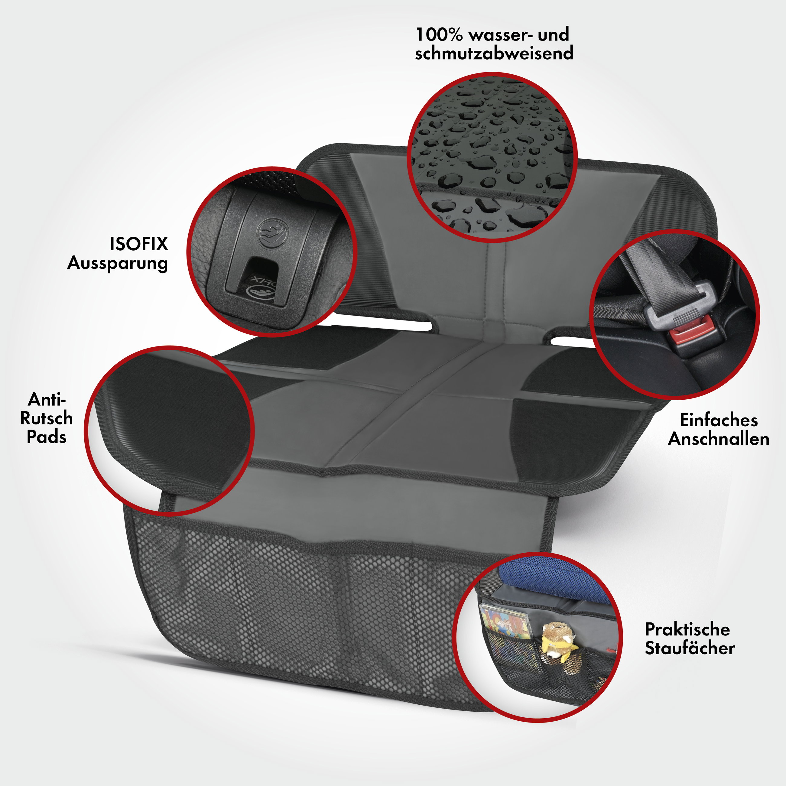 Kindersitzunterlage Tidy Fred, Auto-Schutzunterlage, Sitzschoner Kindersitz grau/schwarz