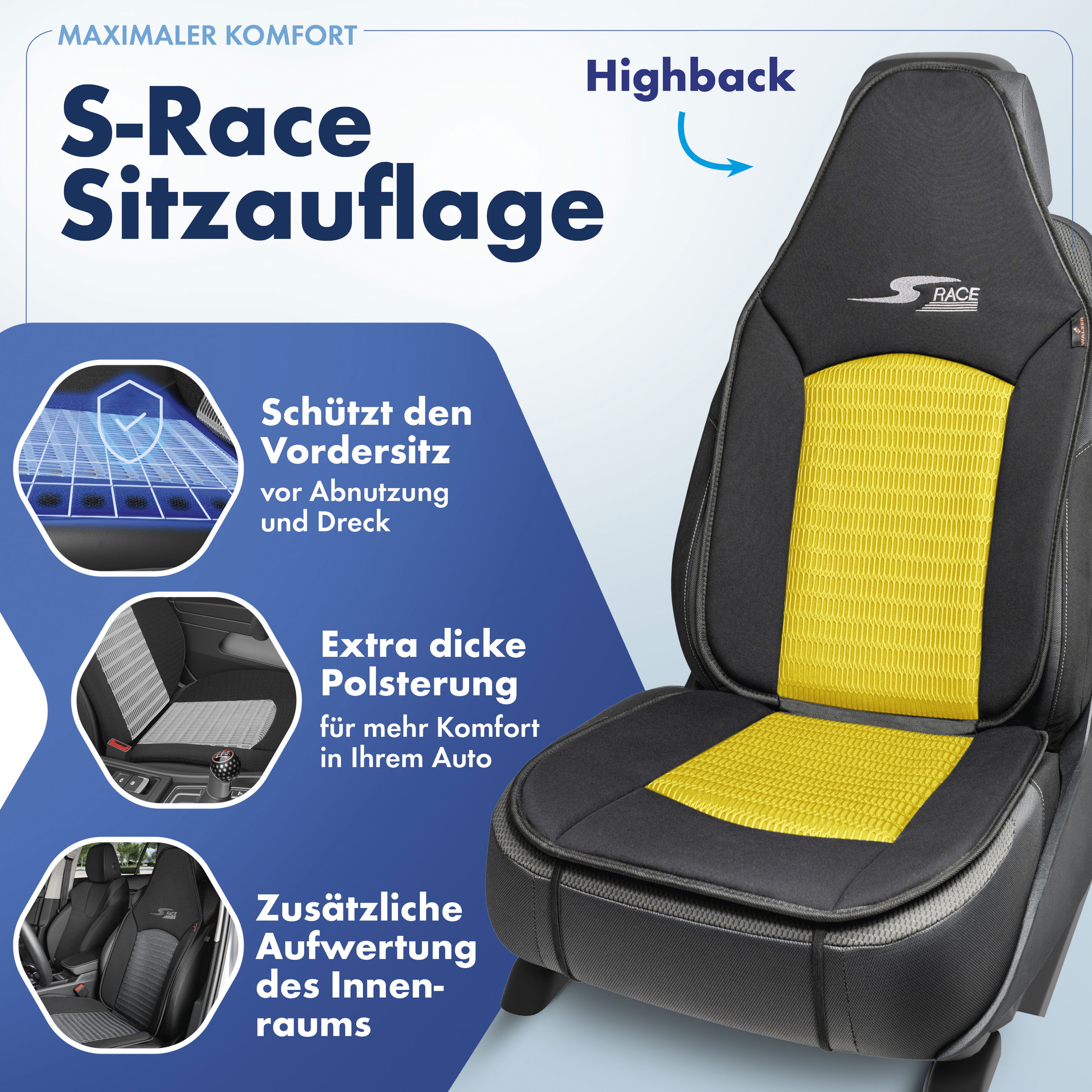 Auto, Transport, Fahrzeug, Auto, Transport, Fahrzeug, Auto — Innenraum, Autositz, S-Race, Sitzauflage, Autositz, Gelb, Polsterung