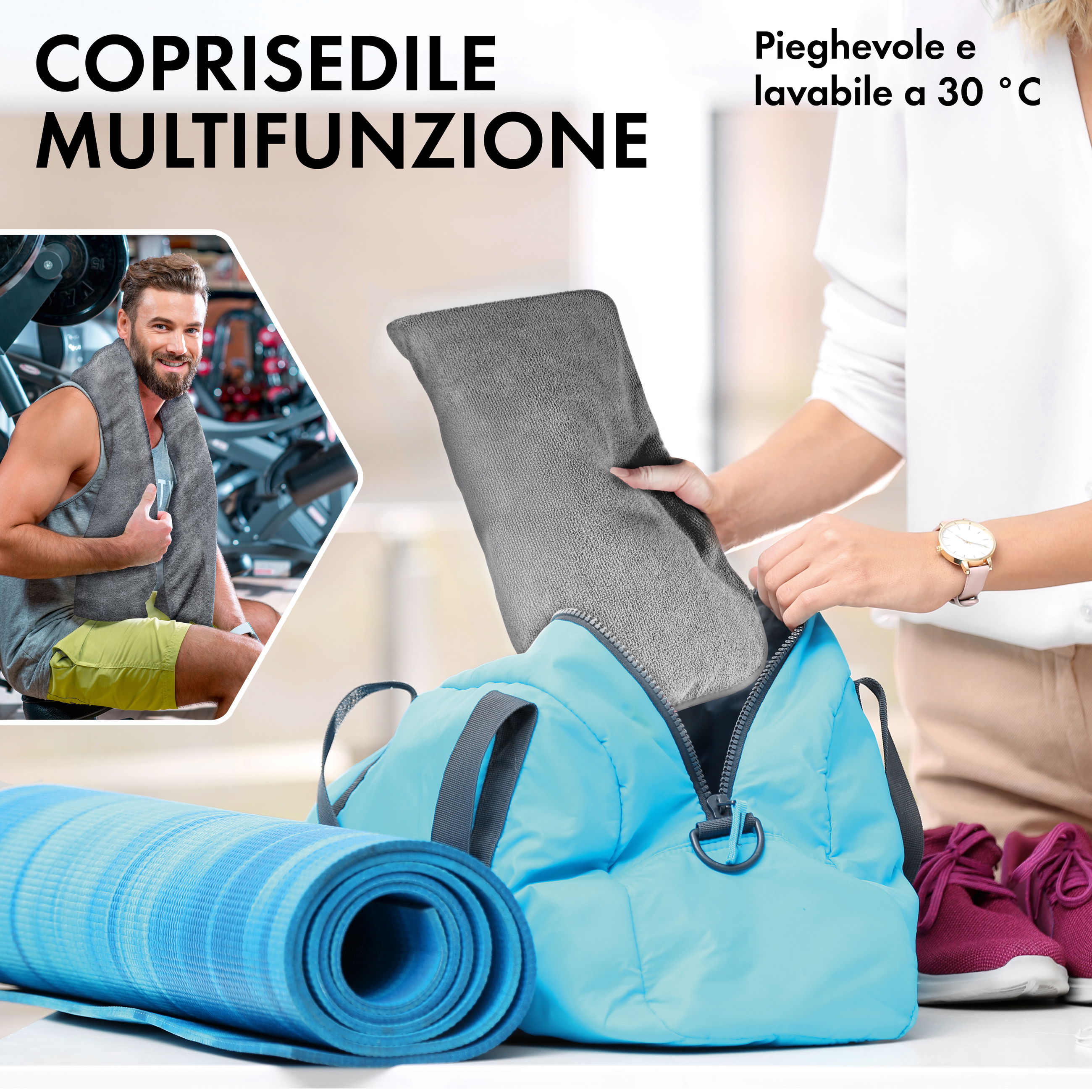  workout bag, gym bag, backpack, rollout mat, towel, shoe, Fitness, Fitness-Gym, Gymtasche, Yogamatte, Multifunktionsbeutel