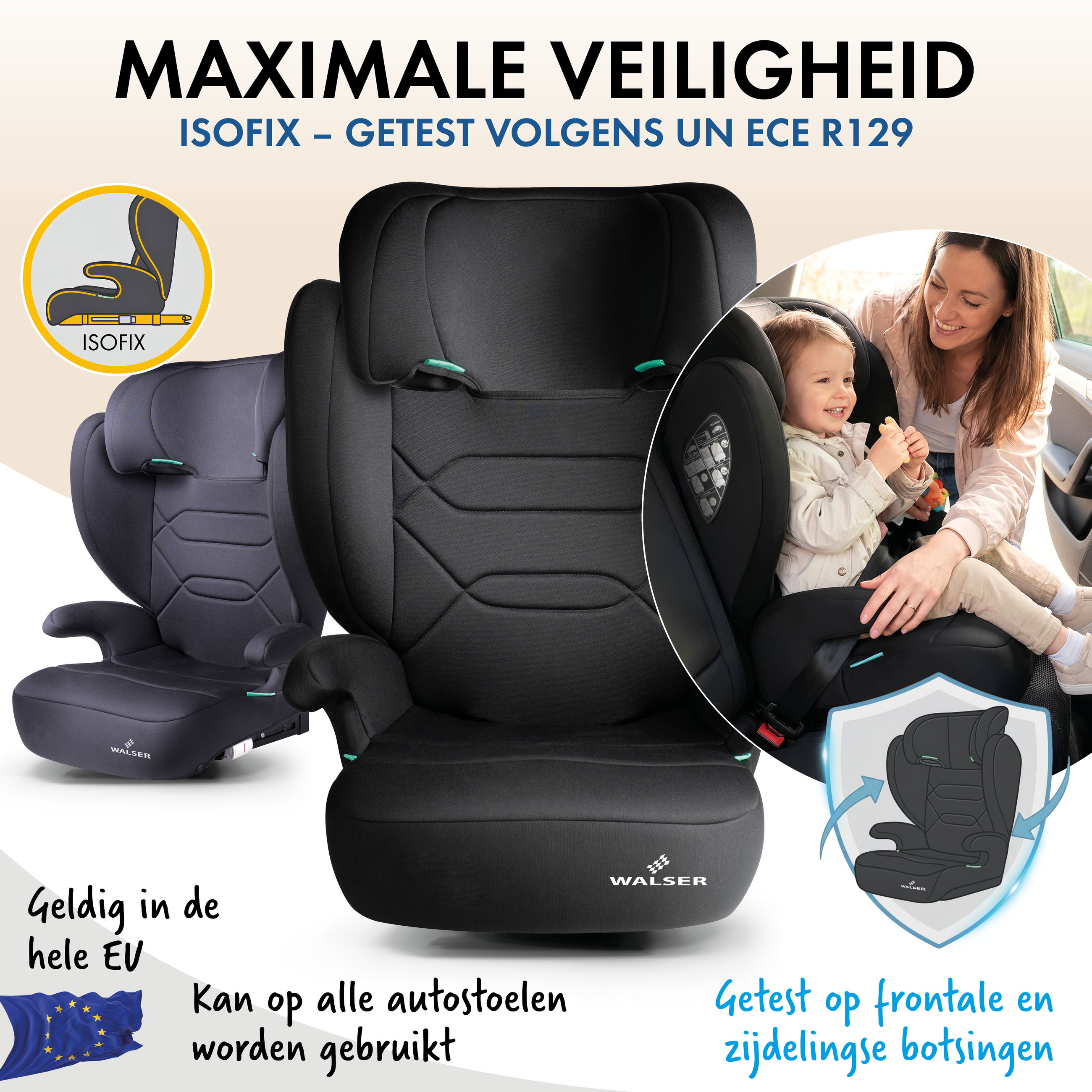 Autokinderzitje Numa met ISOFIX-rails, comfortabel kinderzitje (3-8 jaar) 100-150 cm, 2in1 autokinderzitje met afneembare rugleuning en verstelbare hoofdsteun ECE R 129 gecertificeerd antraciet