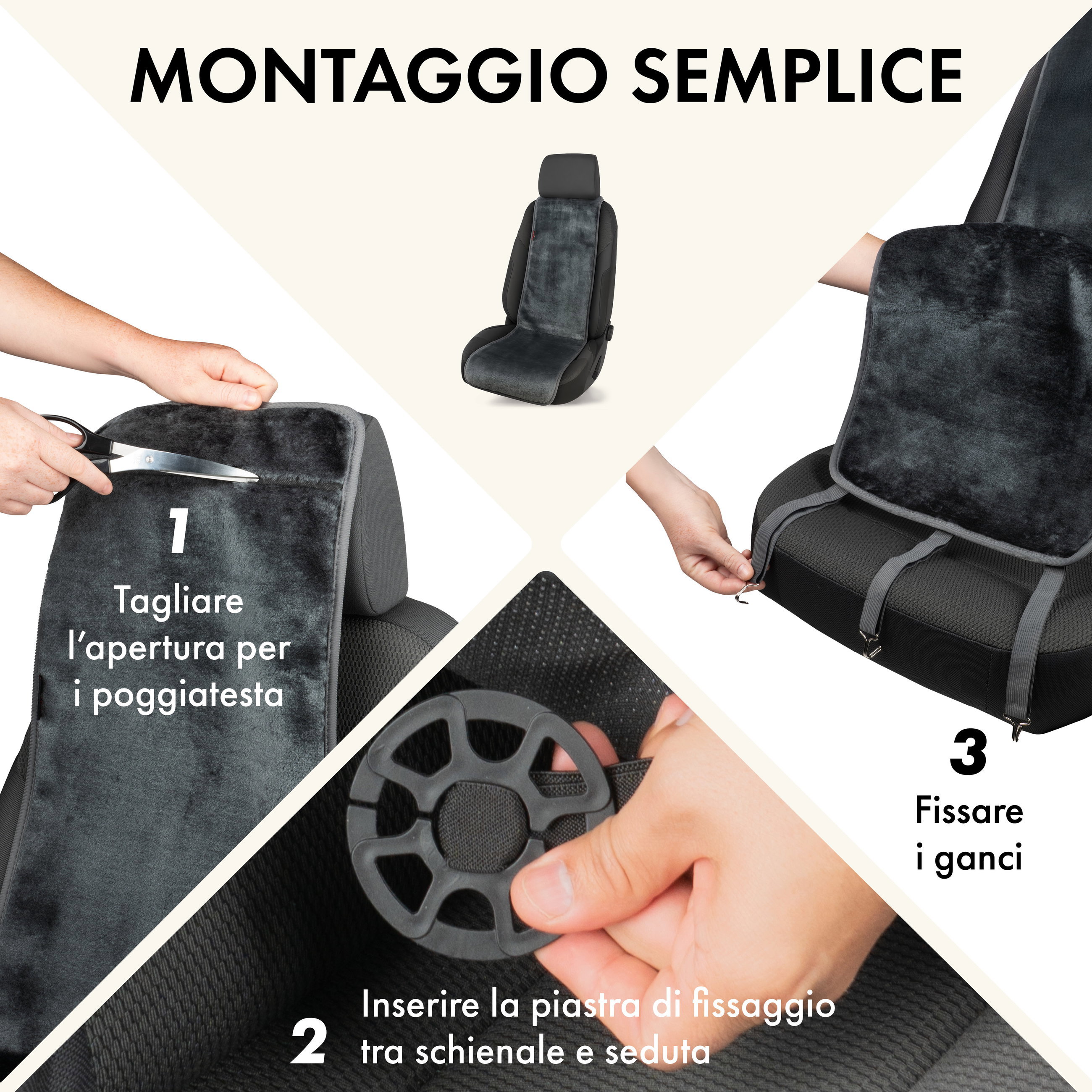 Coprisedile auto Teddy, protezione sedile auto in pelliccia sintetica per sedile singolo, rivestimento in pelliccia sintetica argento, 1 pezzo