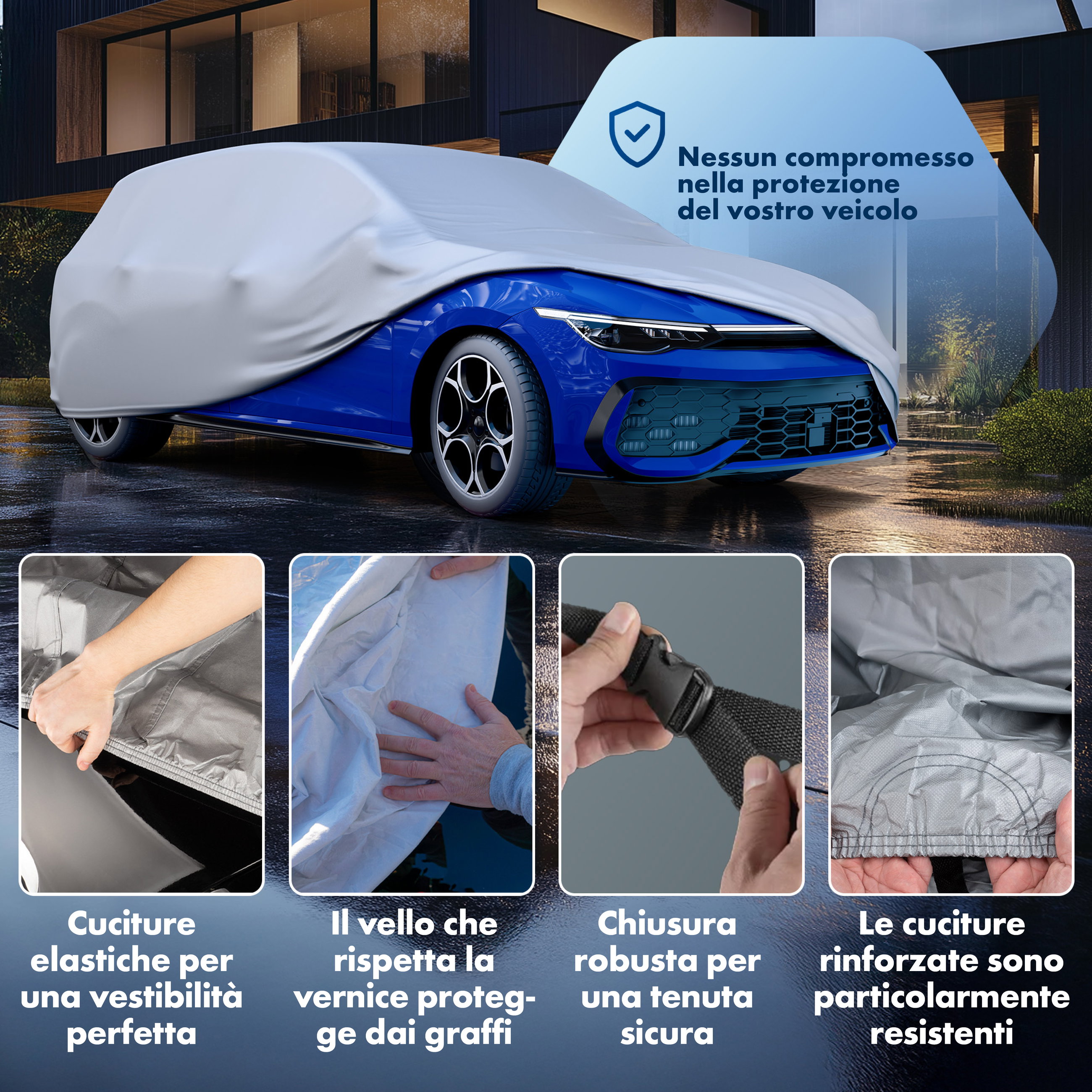 Telo Copriauto All Weather, telone per auto completo Misura 1 Auto argento