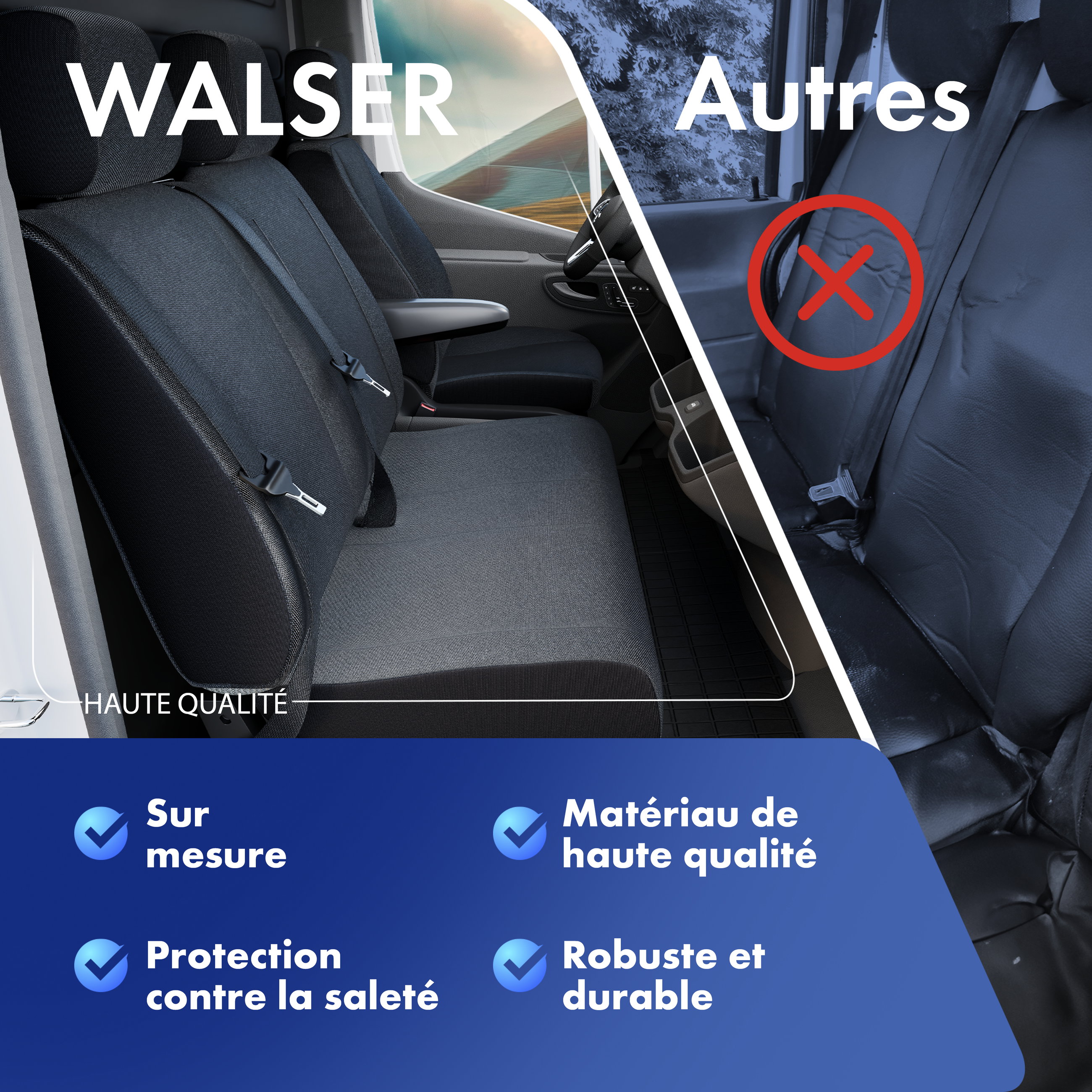 Housse de siège Transporter en tissu pour VW T5, banquette 3 places