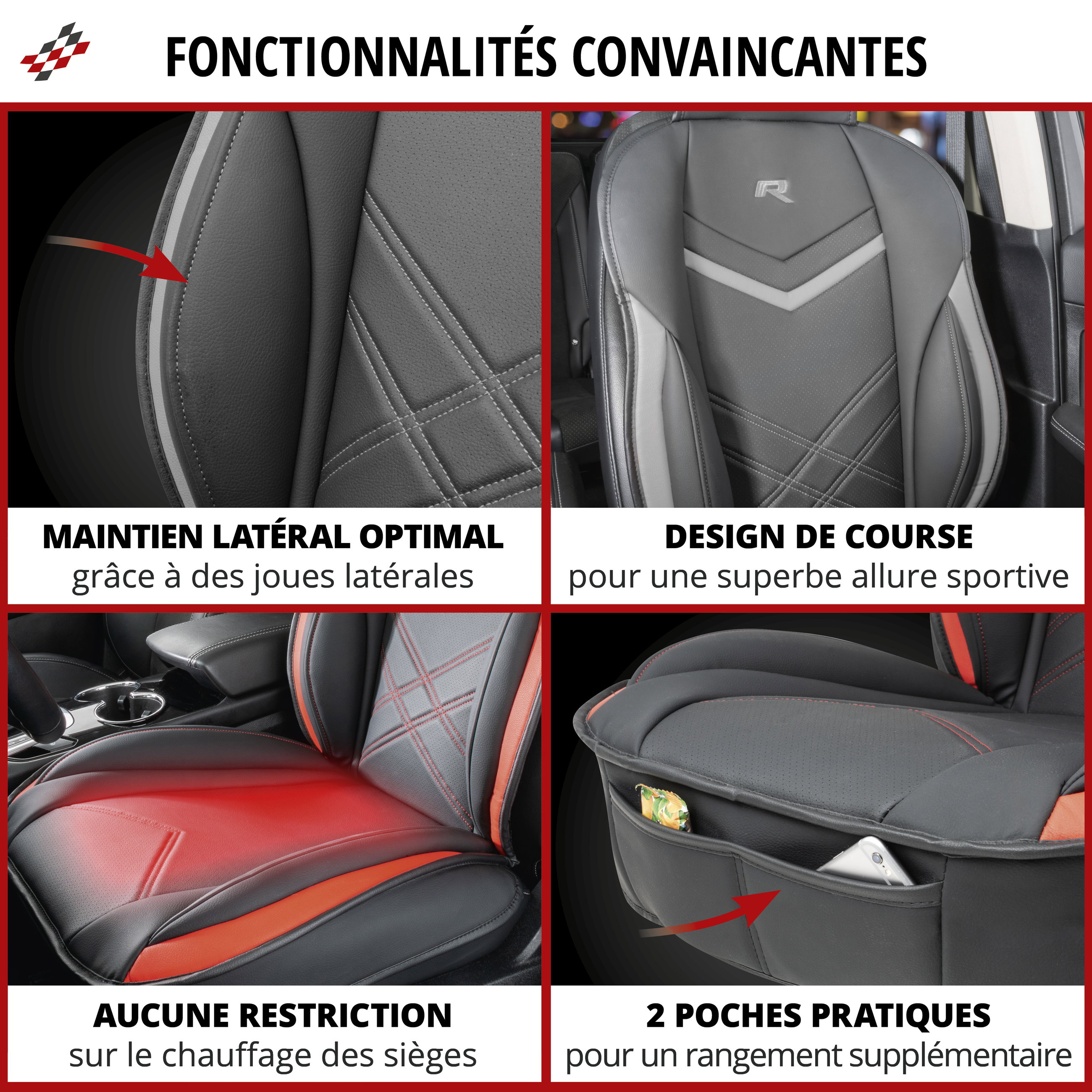 Couvre-siège auto Rey noir-gris, 1 pièce