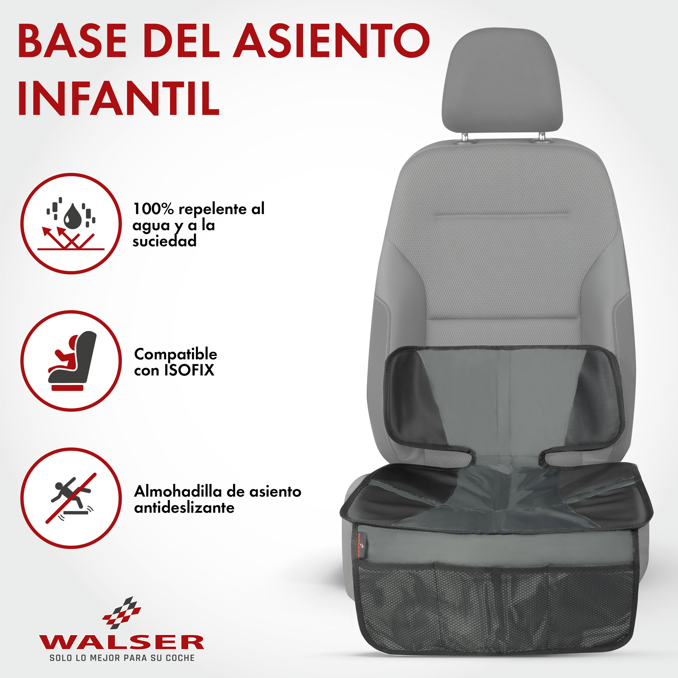 Protector de asiento para silla infantil Tidy Fred, protector de asiento, protector para silla infantil gris/negro