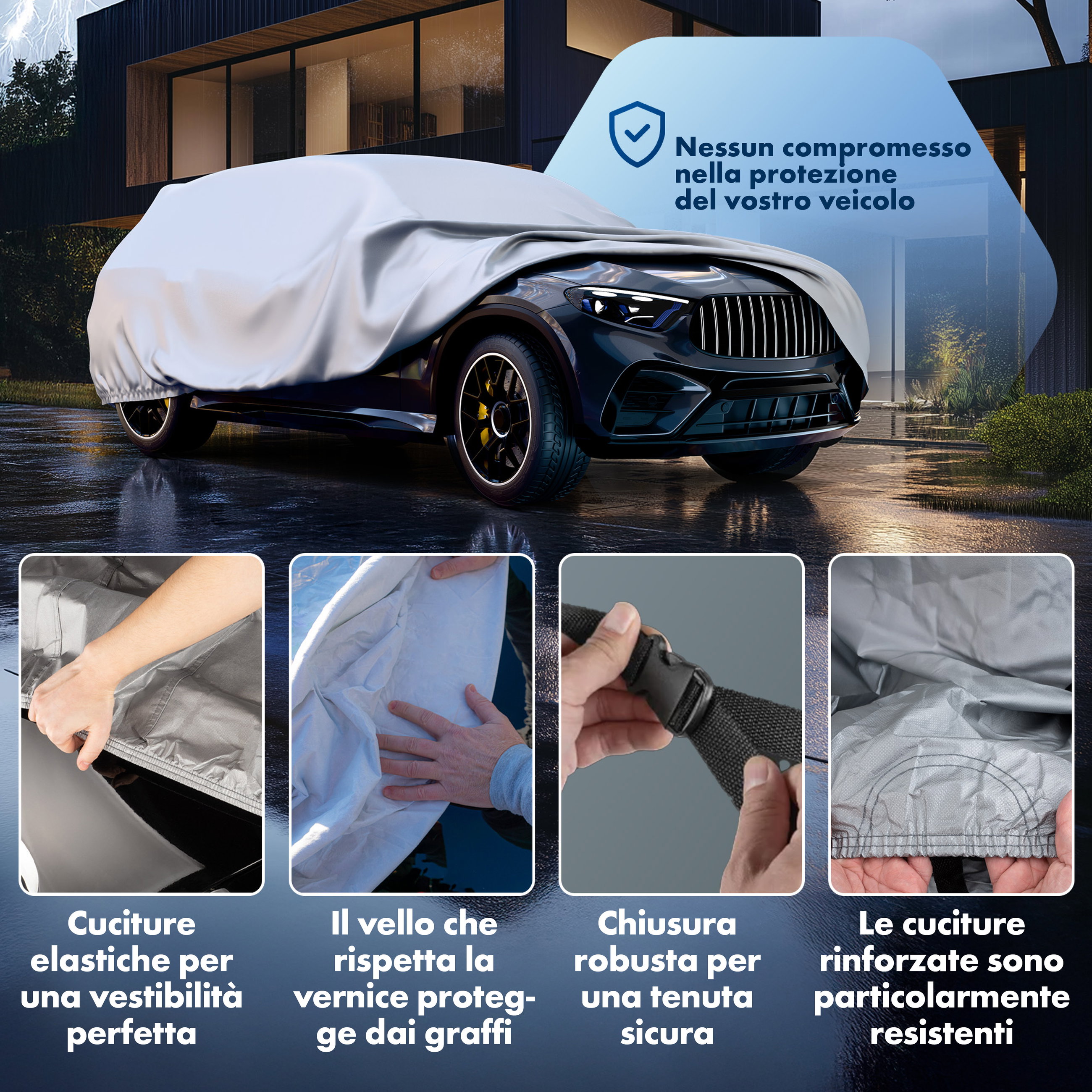 Telo Copriauto All Weather, telone per auto completo Misura 7 SUV/VAN argento