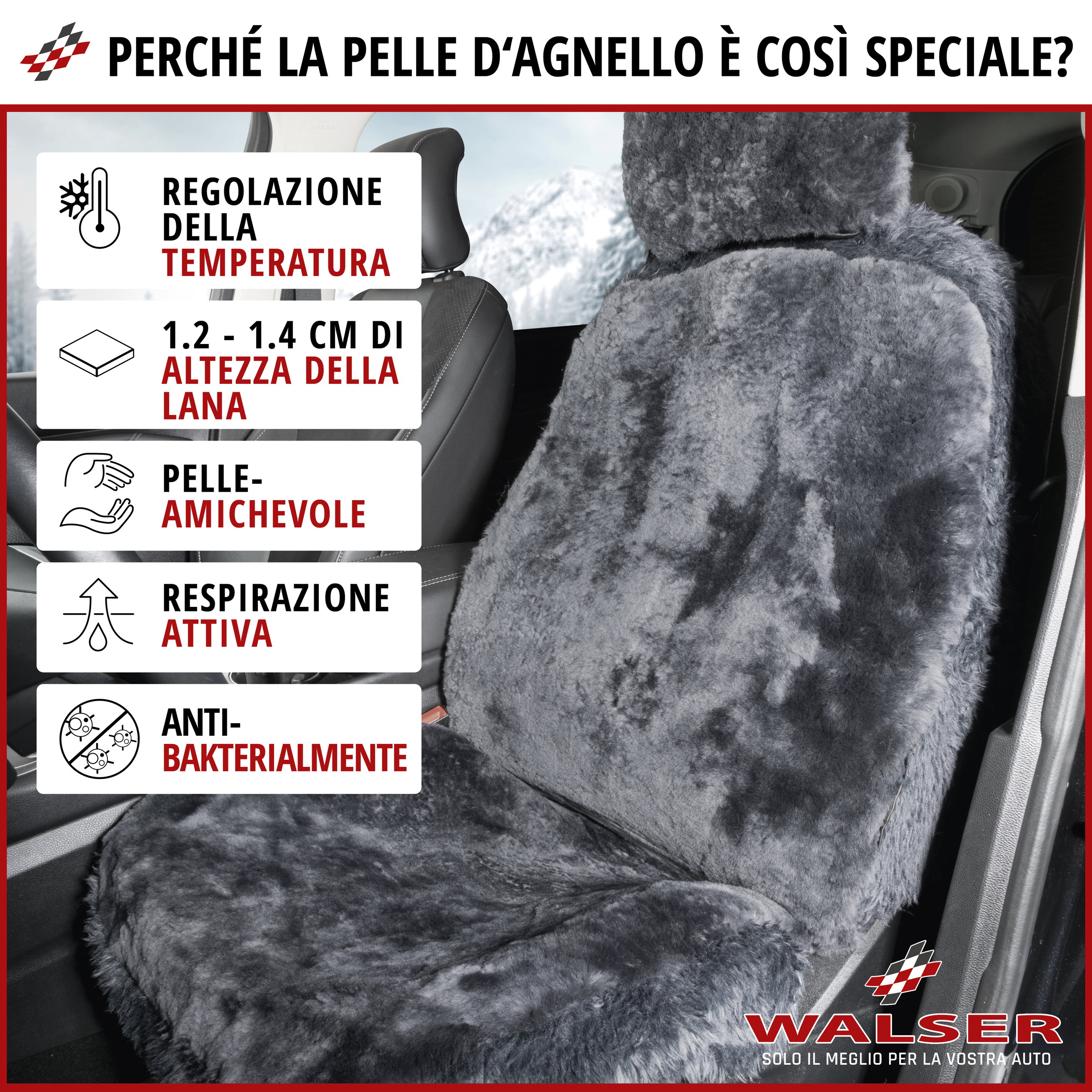 Coprisedili auto Maya in pelle di agnello antracite, 1 pezzo