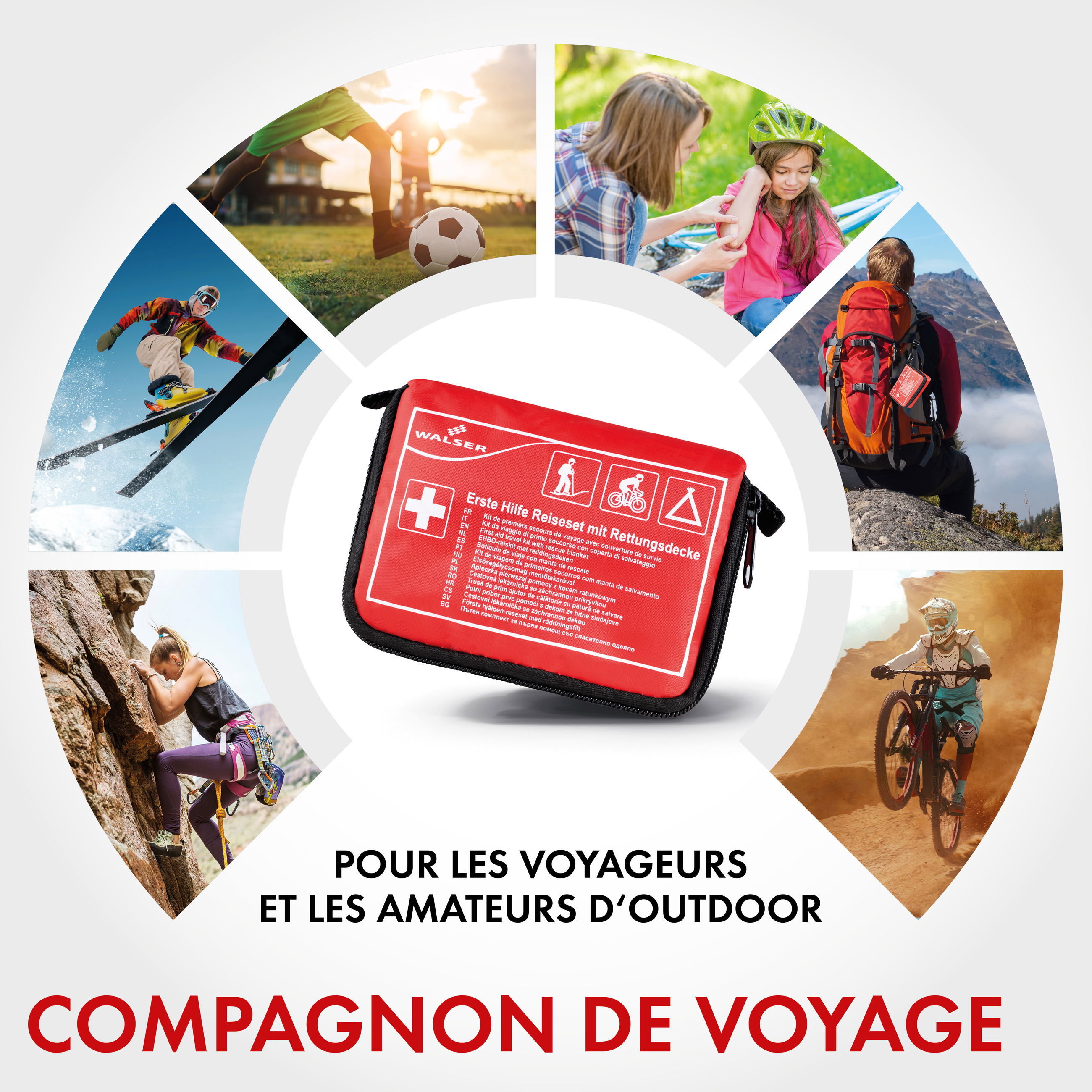 Kit Premiers Secours Voiture DIN13164 - Sac Rouge Compact - Urgence Routière - Coupures, Entorses - Triangle, Gilet - 2