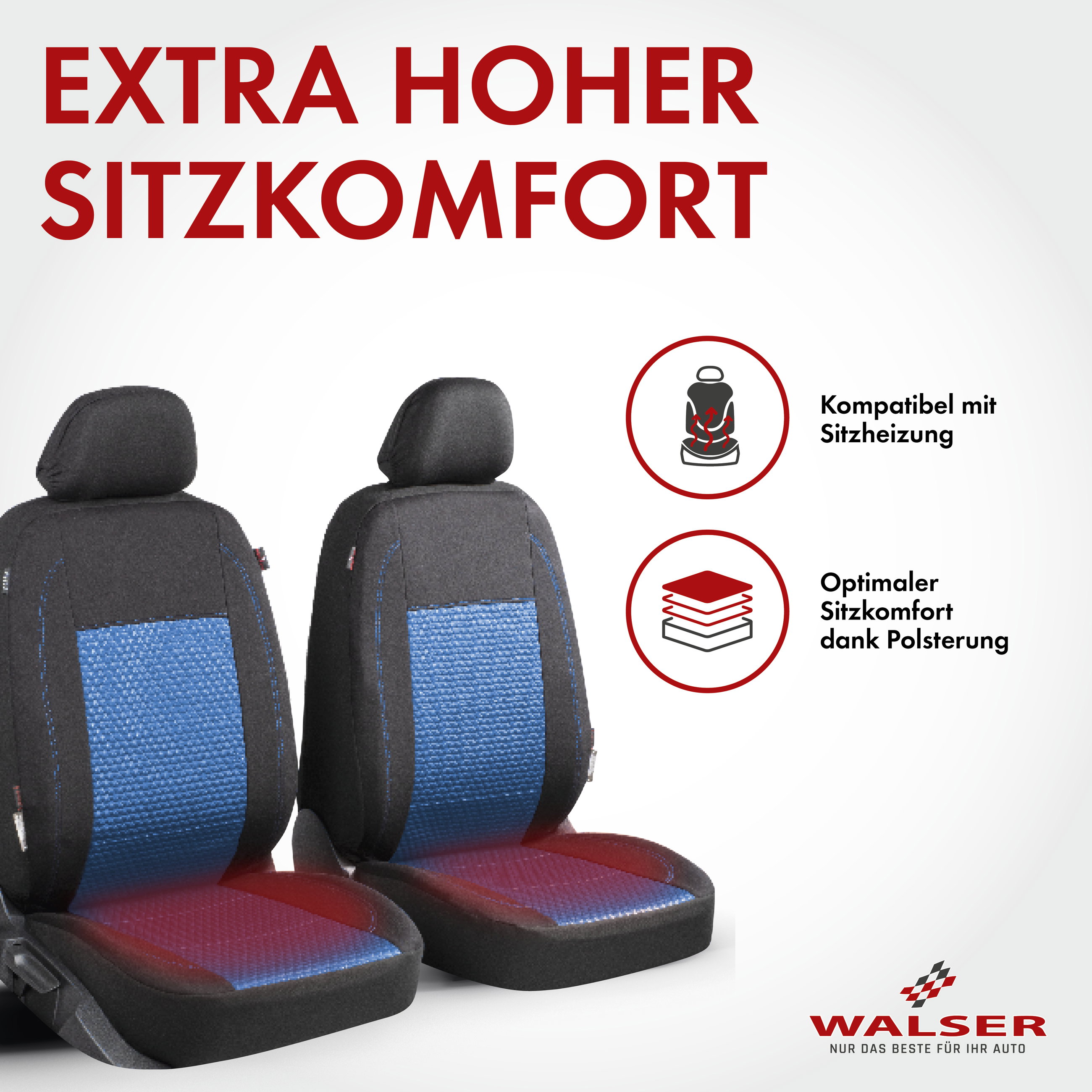 Autositzbezug ZIPP-IT Premium Avignon, PKW-Schonbezüge Komplettset mit Reißverschluss-System schwarz/blau