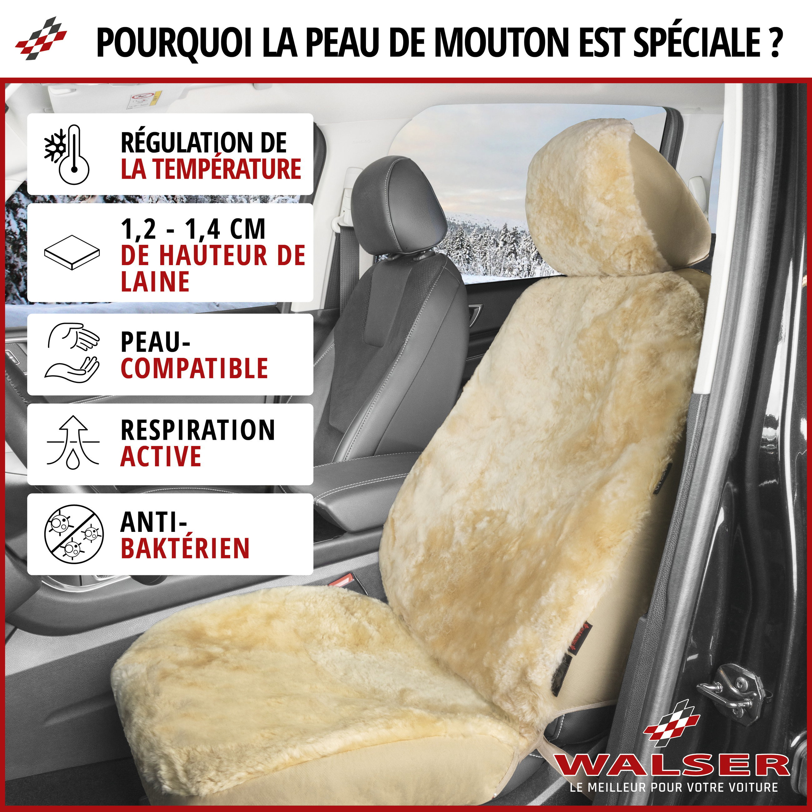 Housse de siège Iva en agneau beige avec système informatique ZIPP, 1 pièce