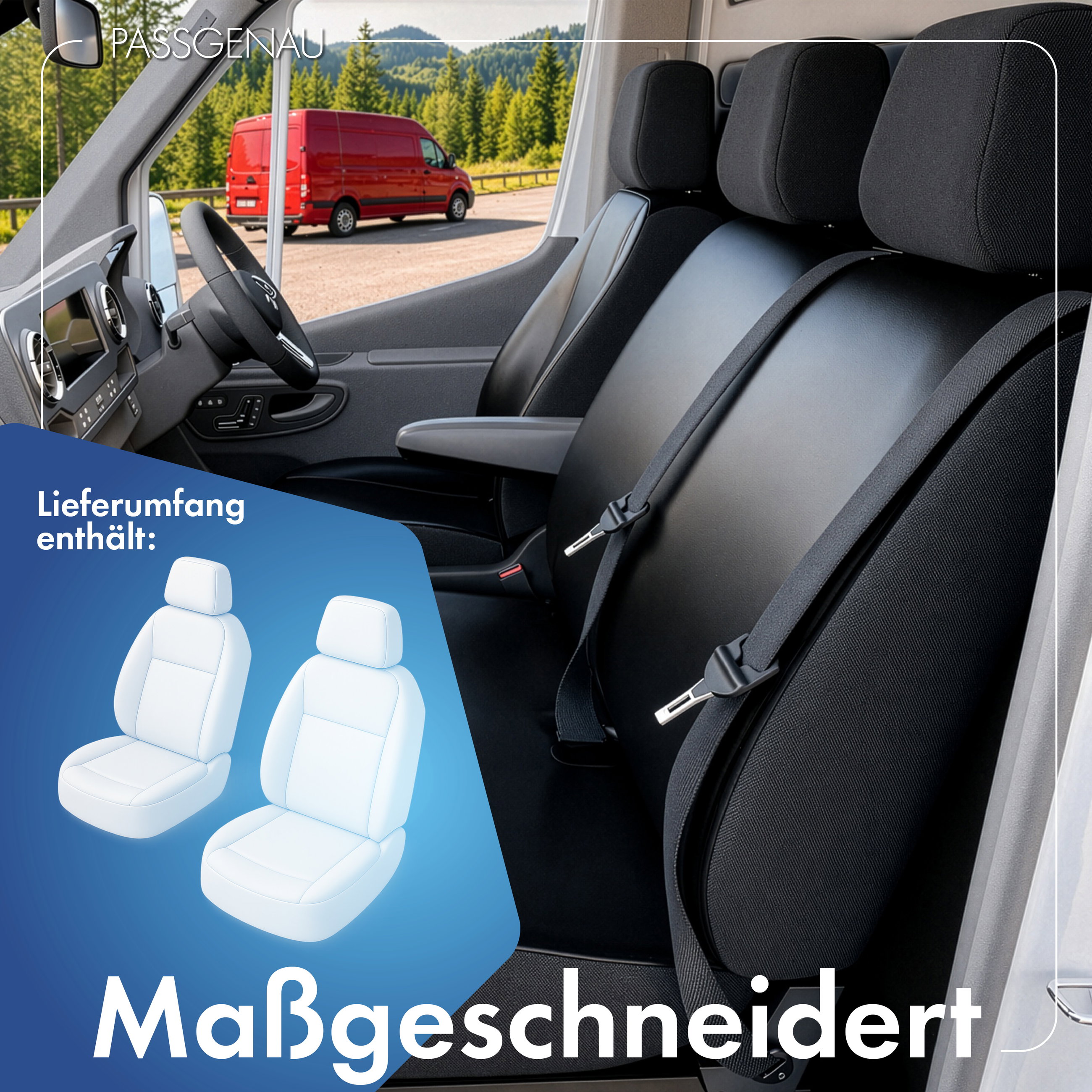 Mercedes-Benz Citan/Citan Mixtro/Citan Tourer (W415) kompatibler Sitzbezug Kunstleder, passgenau für 2 Einzelsitze vorne, robuste Sitzbezüge Transporter/Van anthrazit