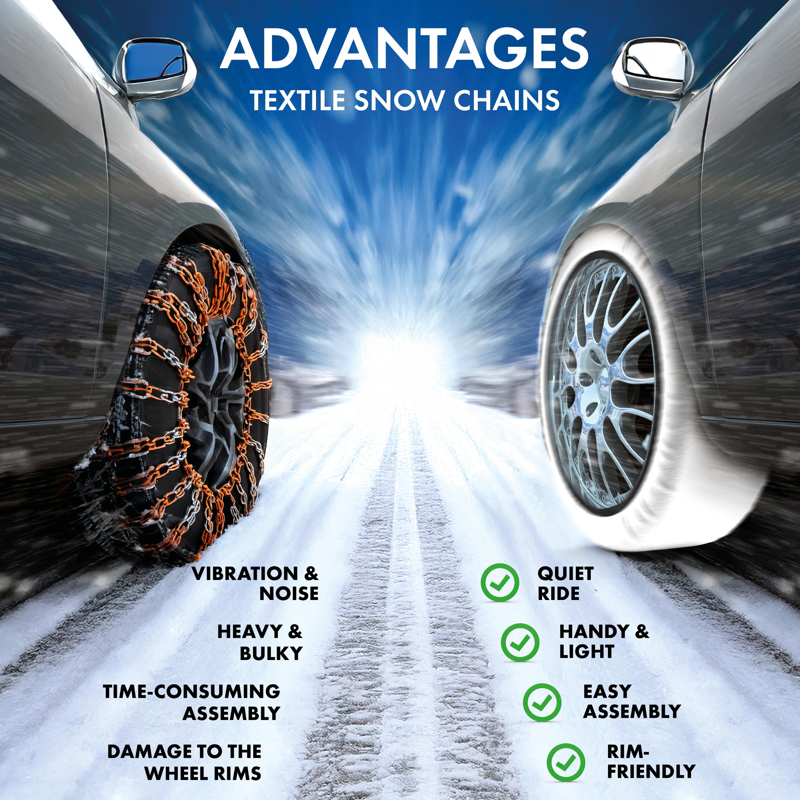 Textile Snow Chains Easygo XXL, Set of 2 Textile Snow Chains Homologated to EU Standard 16662-1, Car Snow Chains, Car Snow Socks Winter 2 Pieces Red