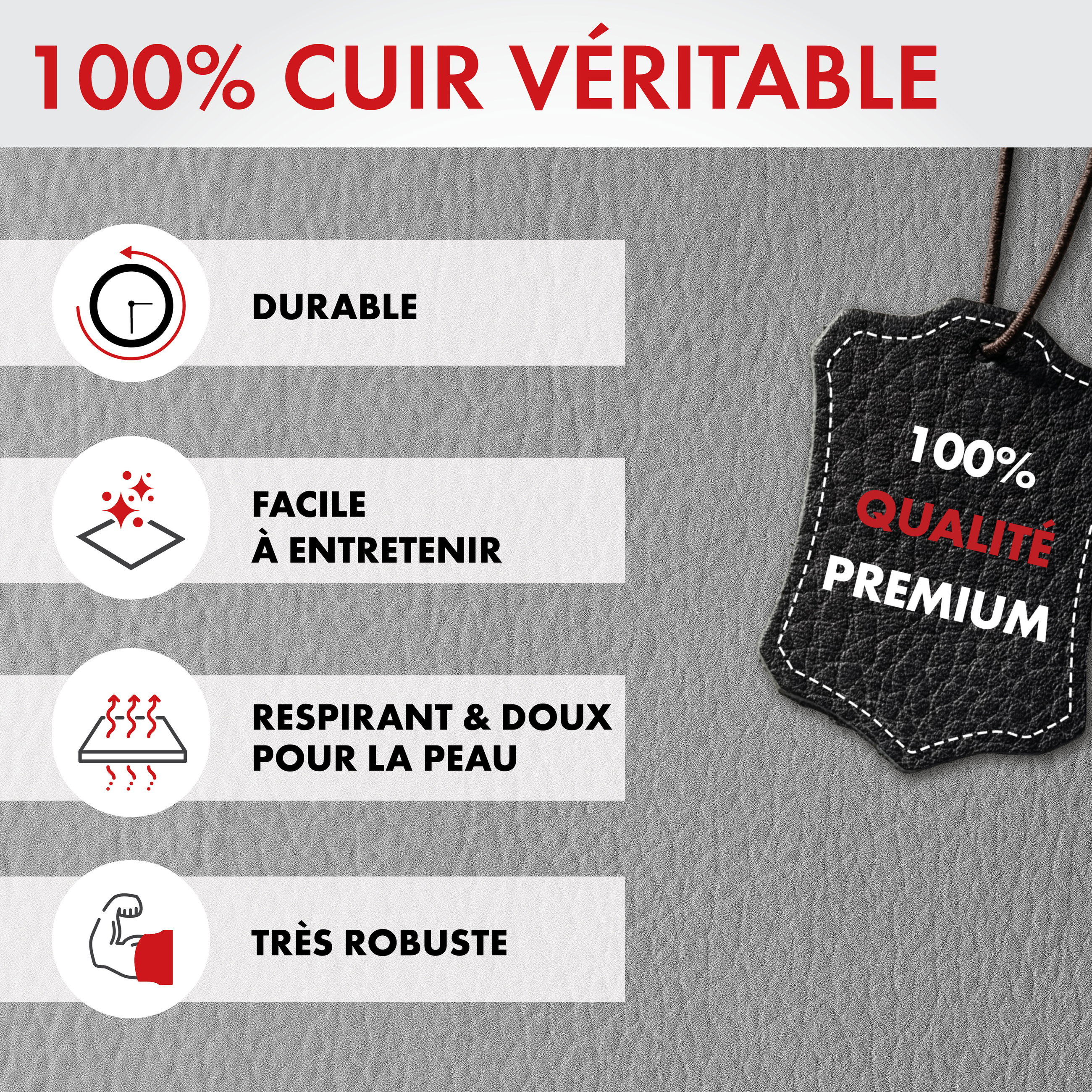 Housse de siège Billy en cuir véritable gris ZIPP-IT, 1 pièce