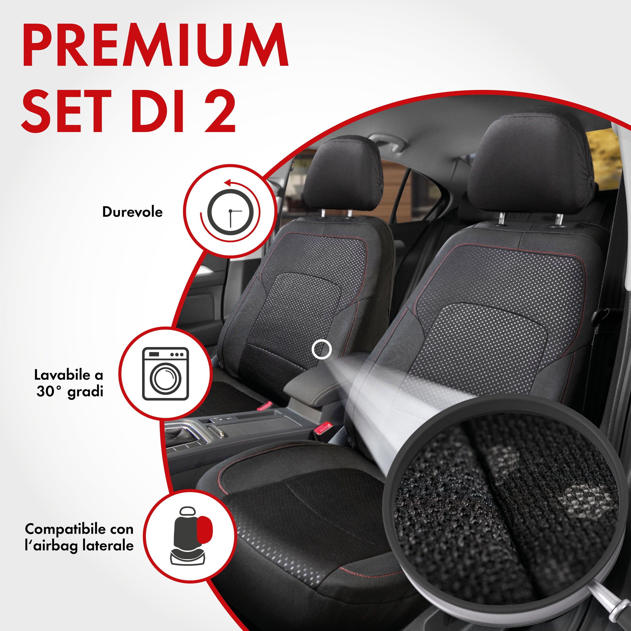 ZIPP IT Premium Coprisedili Logan per due sedili anteriori con sistema di chiusura lampo nero/grigio