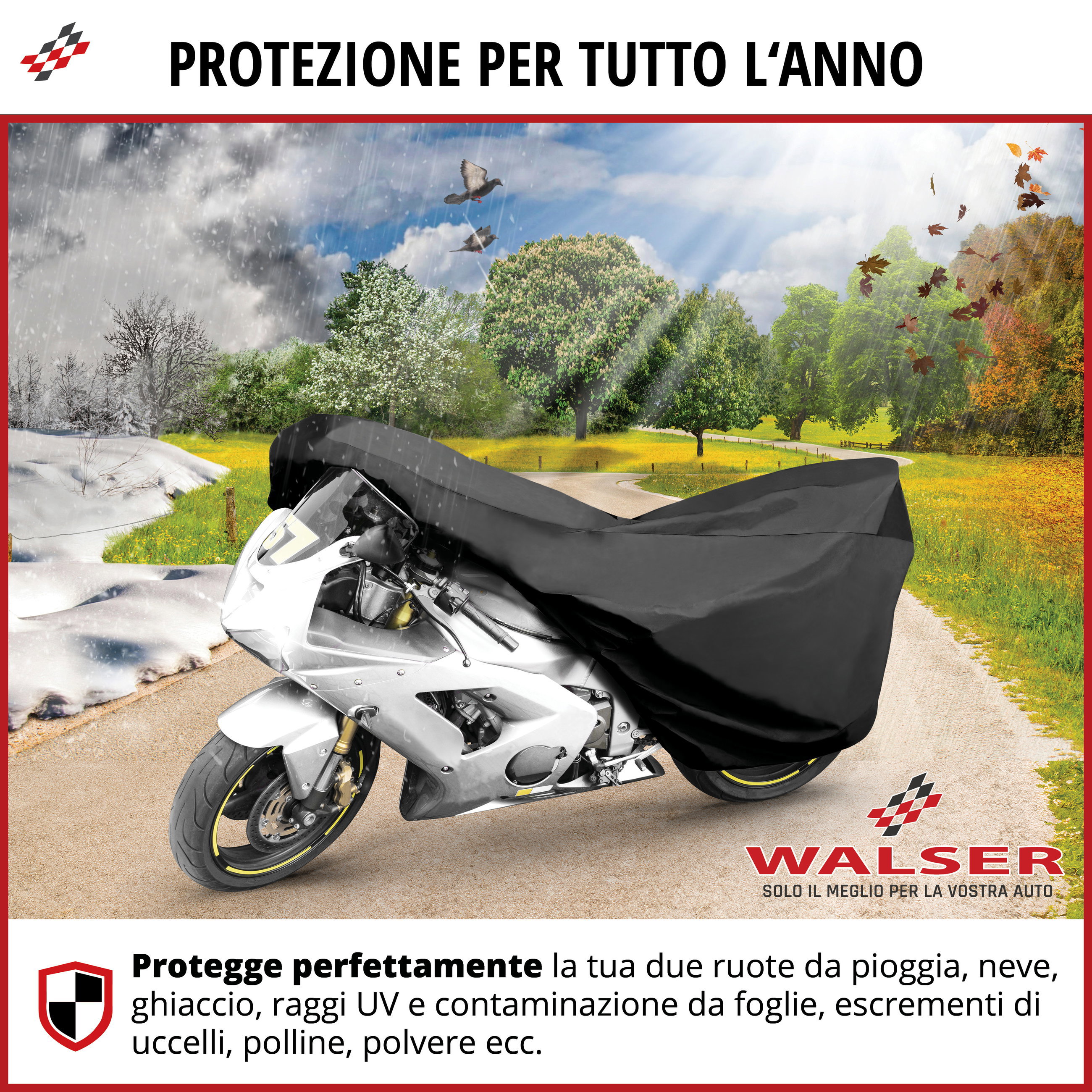Telone per moto All Weather M, Telone per moto, Garage per moto impermeabile - 215x95x120 cm nero