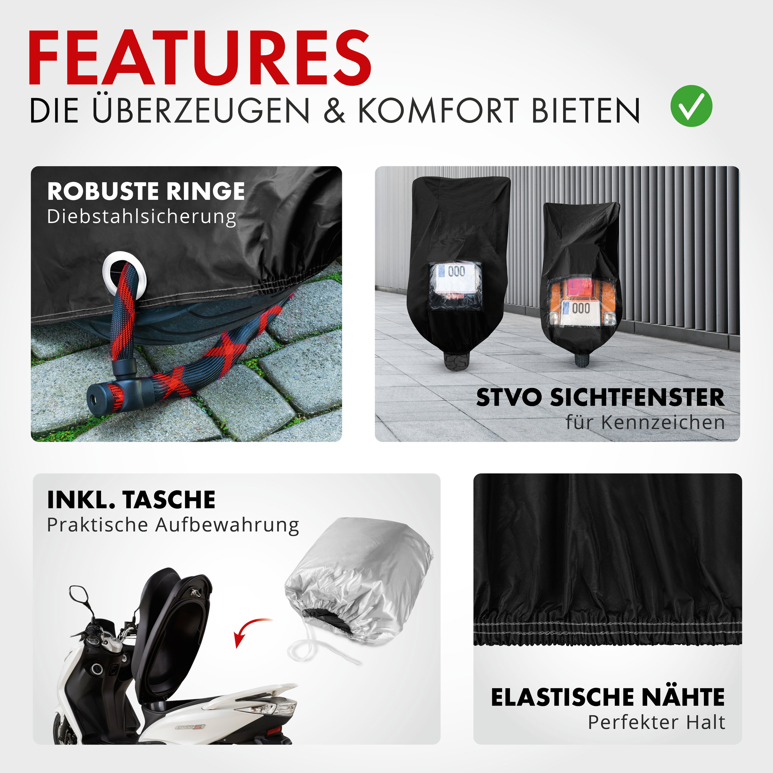 Premium Motorrad Abdeckplane S, Vespa-Abdeckplane aus robustem PVC, Motorrad-Garage wasserdicht - 185x90x110 cm schwarz