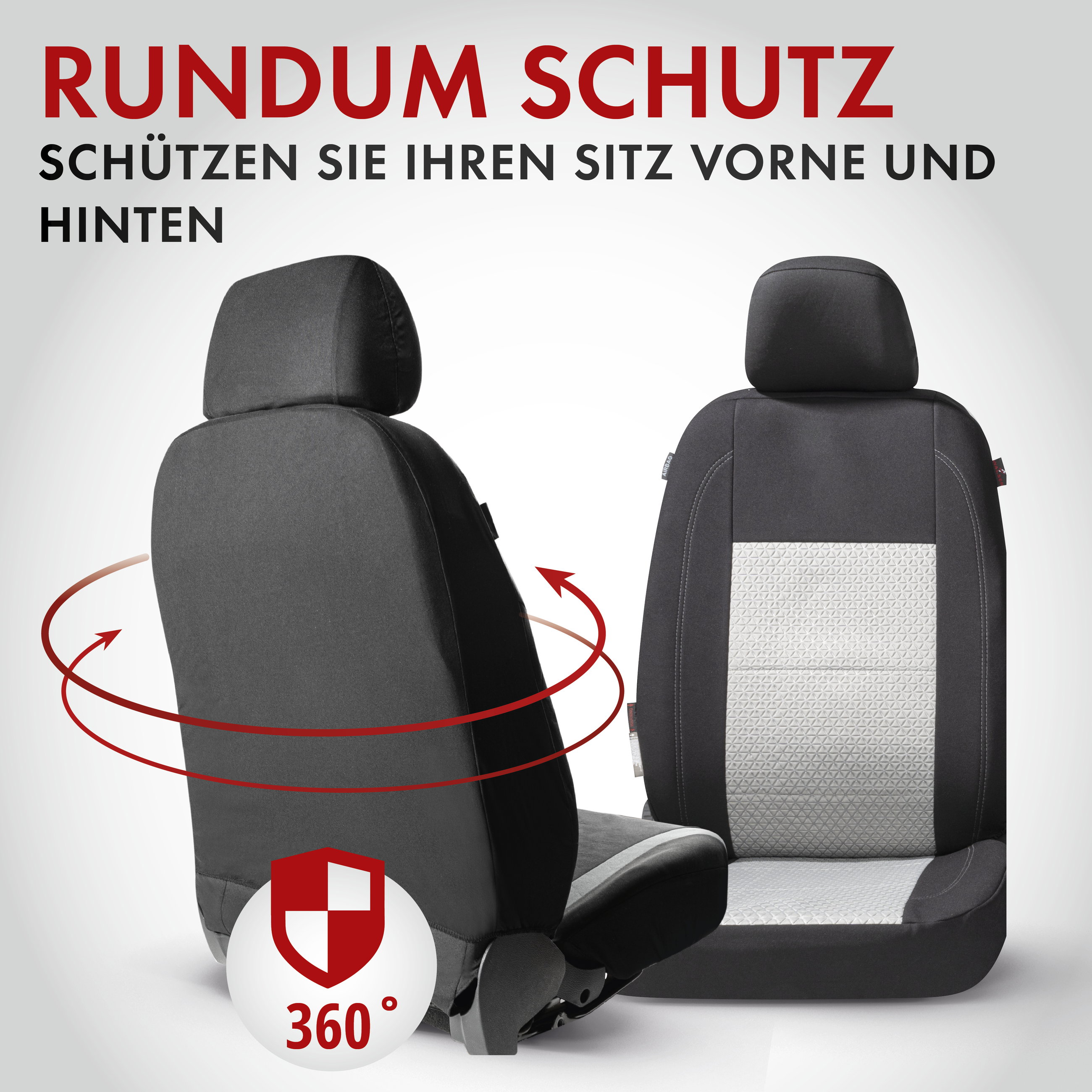 Autositzbezug ZIPP-IT Premium Avignon, PKW-Schonbezüge für 2 Vordersitze mit Reißverschluss-System schwarz/silber
