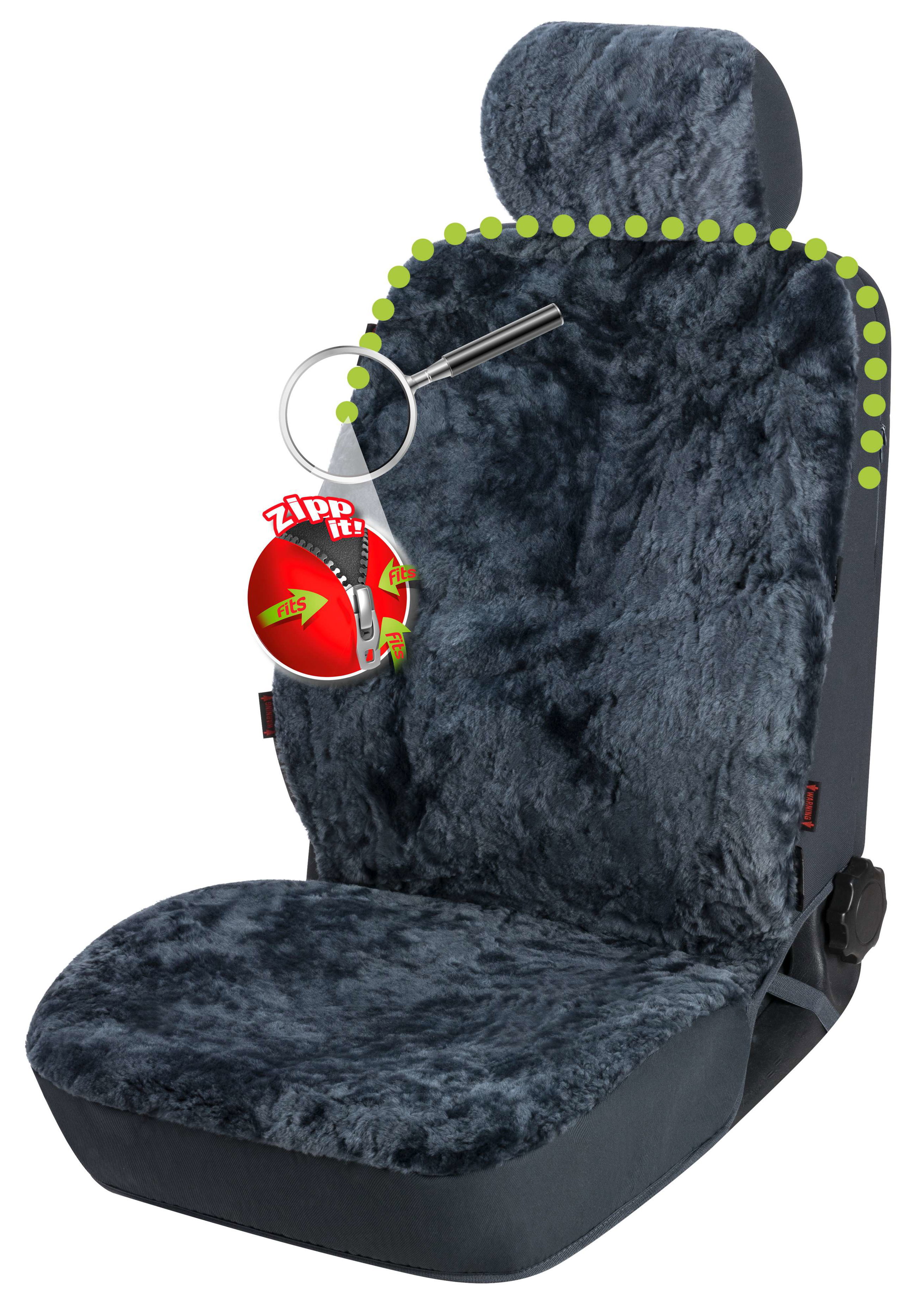 Car Seat cover Iva made of lambskin anthracite with ZIPP IT system, 1 piece