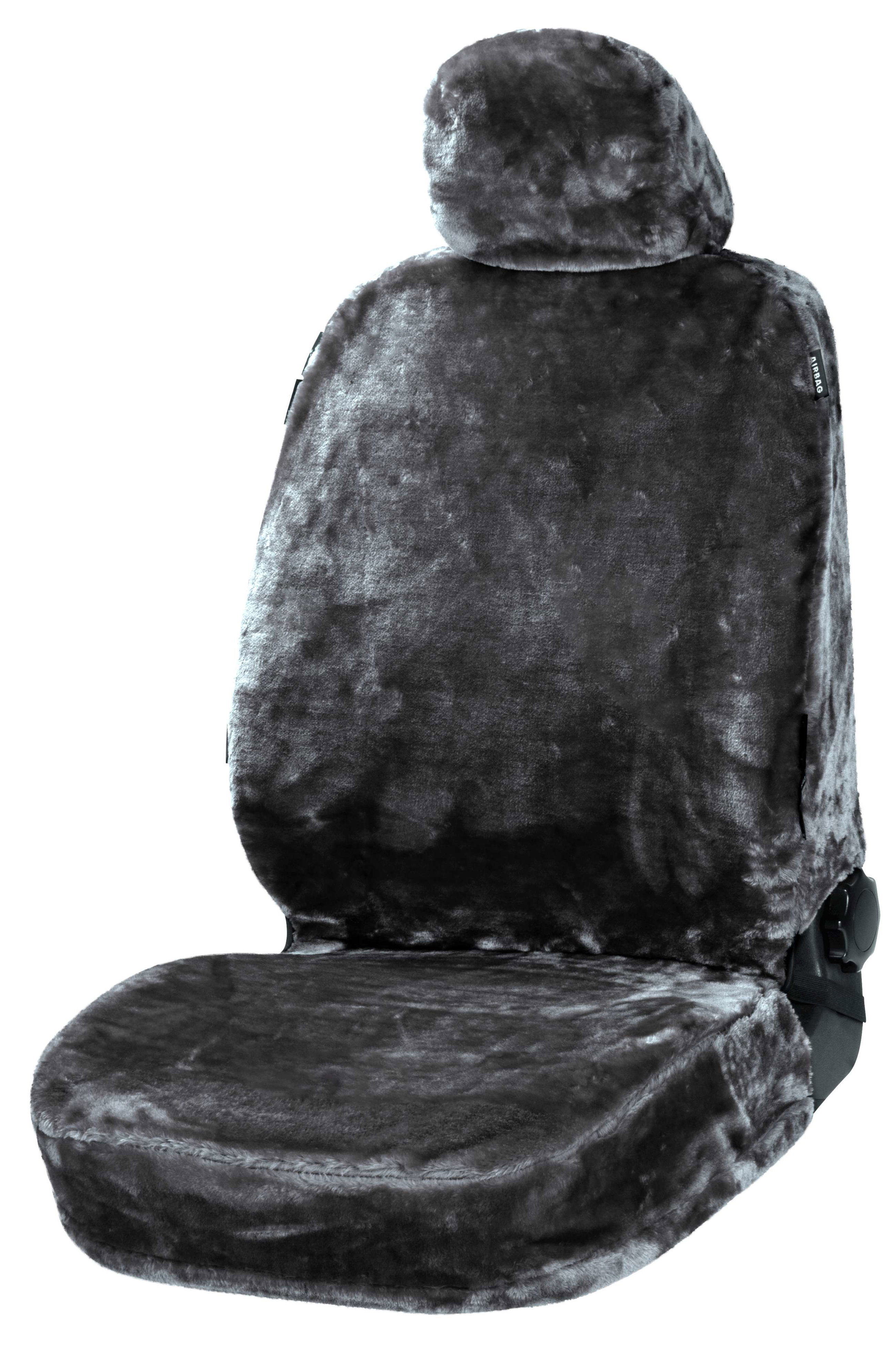Car Seat Cover Teddy made of faux fur, single car seat protector, faux fur cover anthracite, 1 piece