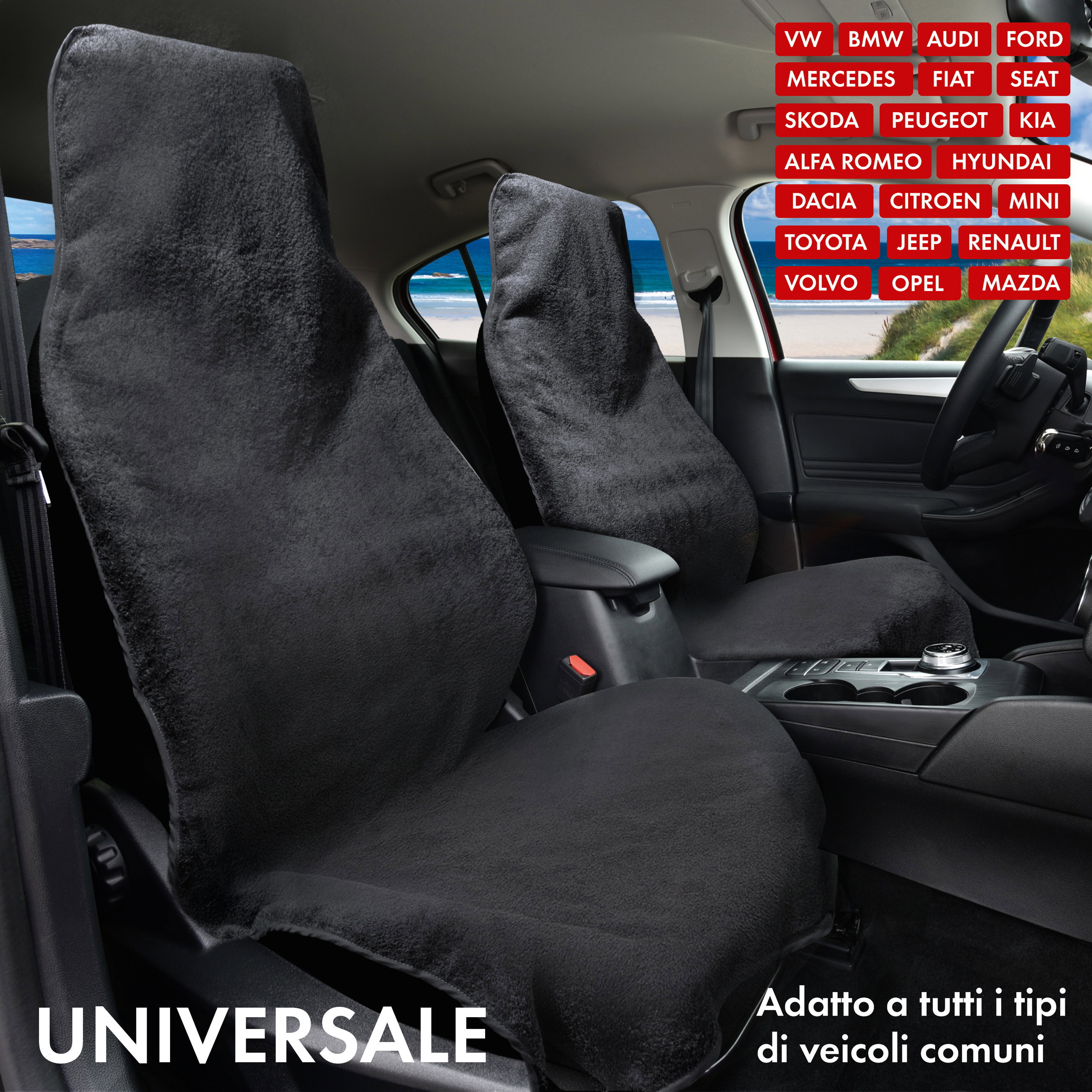 Coprisedile auto in spugna, protezione sedile lavabile nero, 2 pezzi