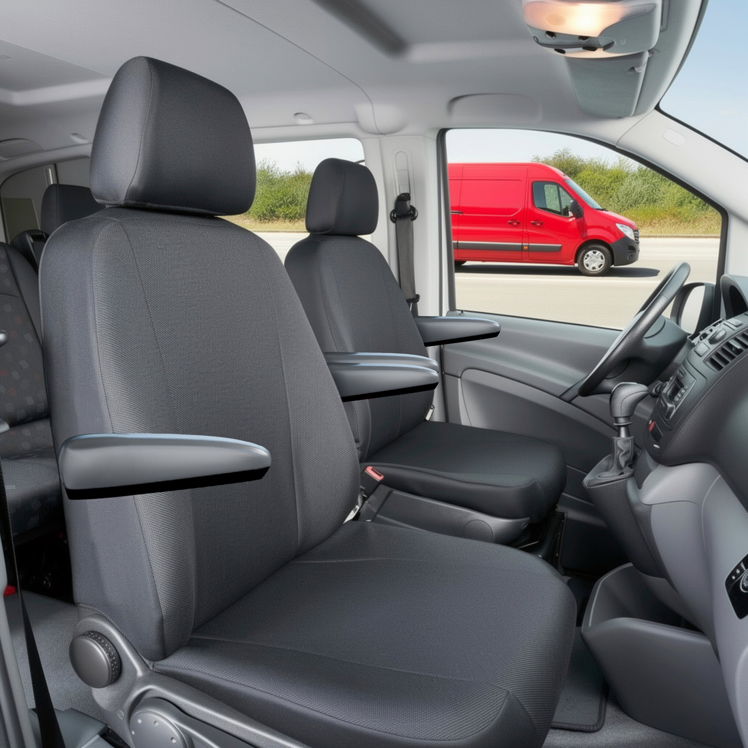 Mercedes-Benz Viano/Vito (W639) kompatibler Sitzbezug Stoff, passgenau für 2 Einzelsitze vorne (Ausnehmung Armlehne rechts und links), robuste Sitzbezüge Transporter/Van anthrazit