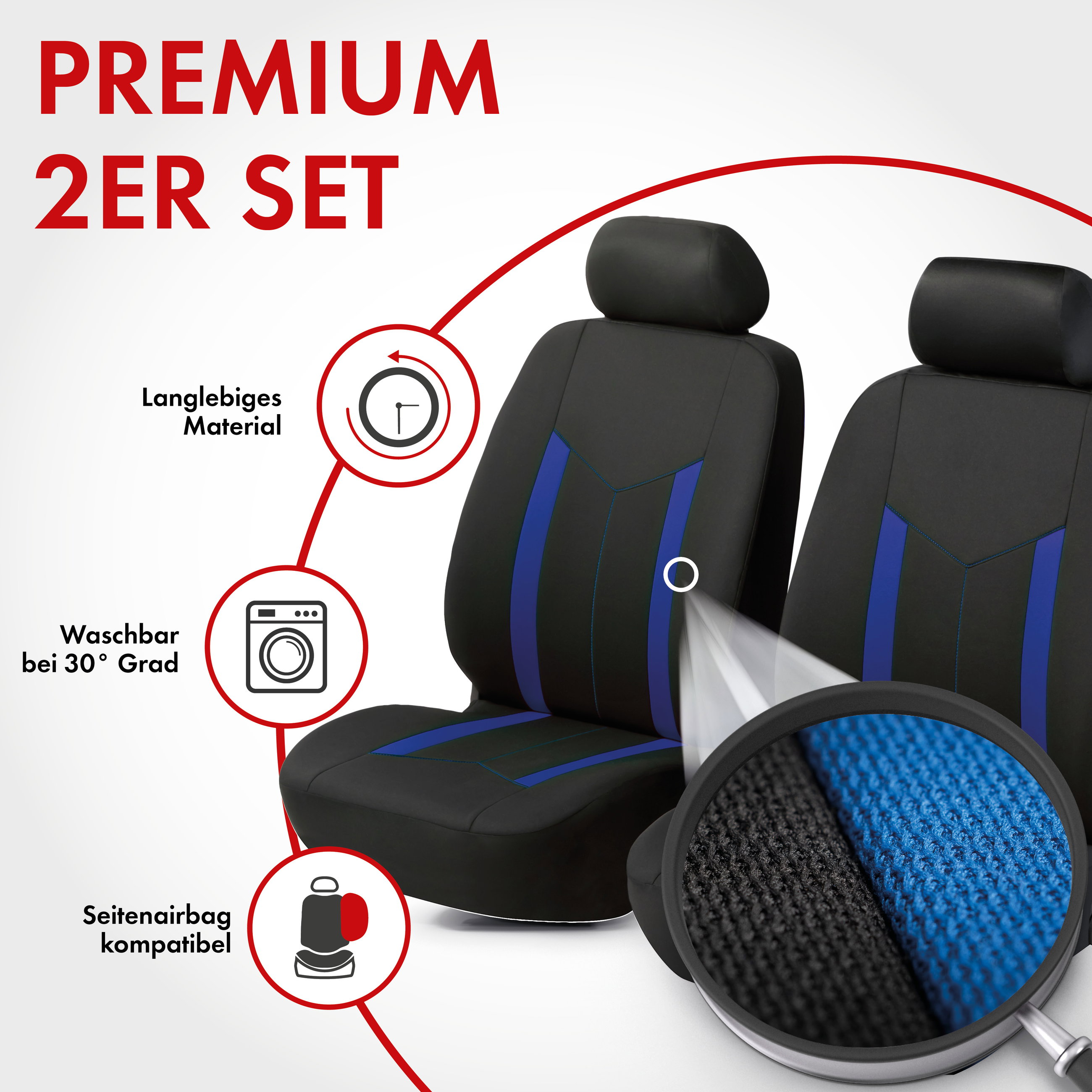 Autositzbezug ZIPP-IT Basic Hastings, PKW-Schonbezüge für 2 Vordersitze mit Reißverschluss-System schwarz/blau