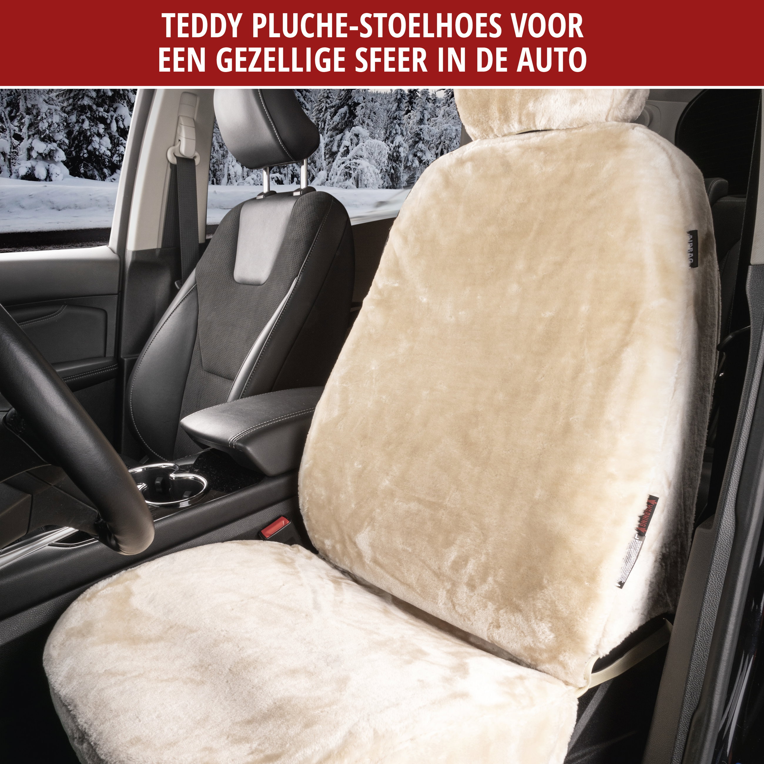 Autositzhoes Teddy van imitatiebont, auto stoelbeschermer voor enkele stoel, imitatiebont hoes beige, 1 stuk