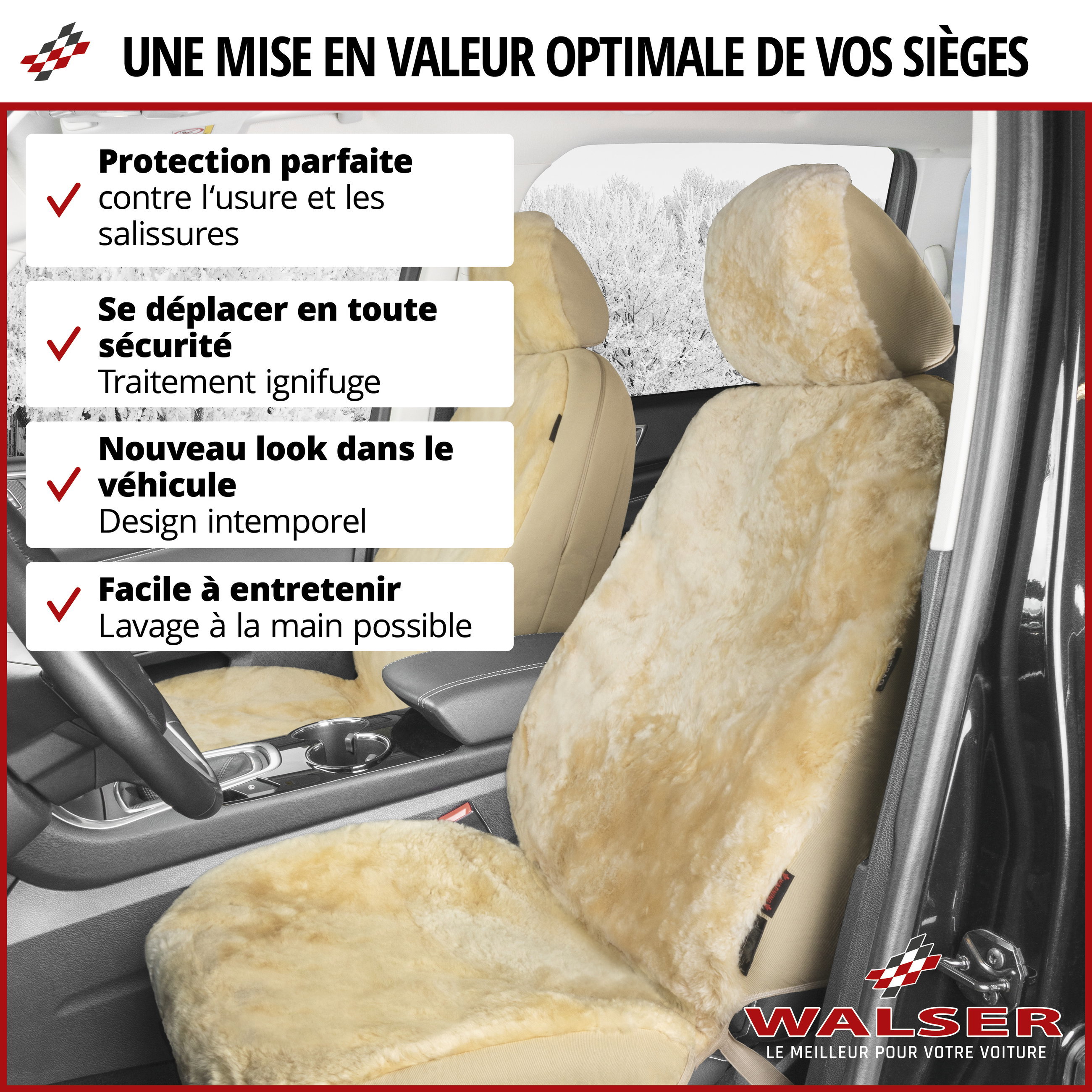 Housse de siège Iva en agneau noir avec système informatique ZIPP, 1 pièce