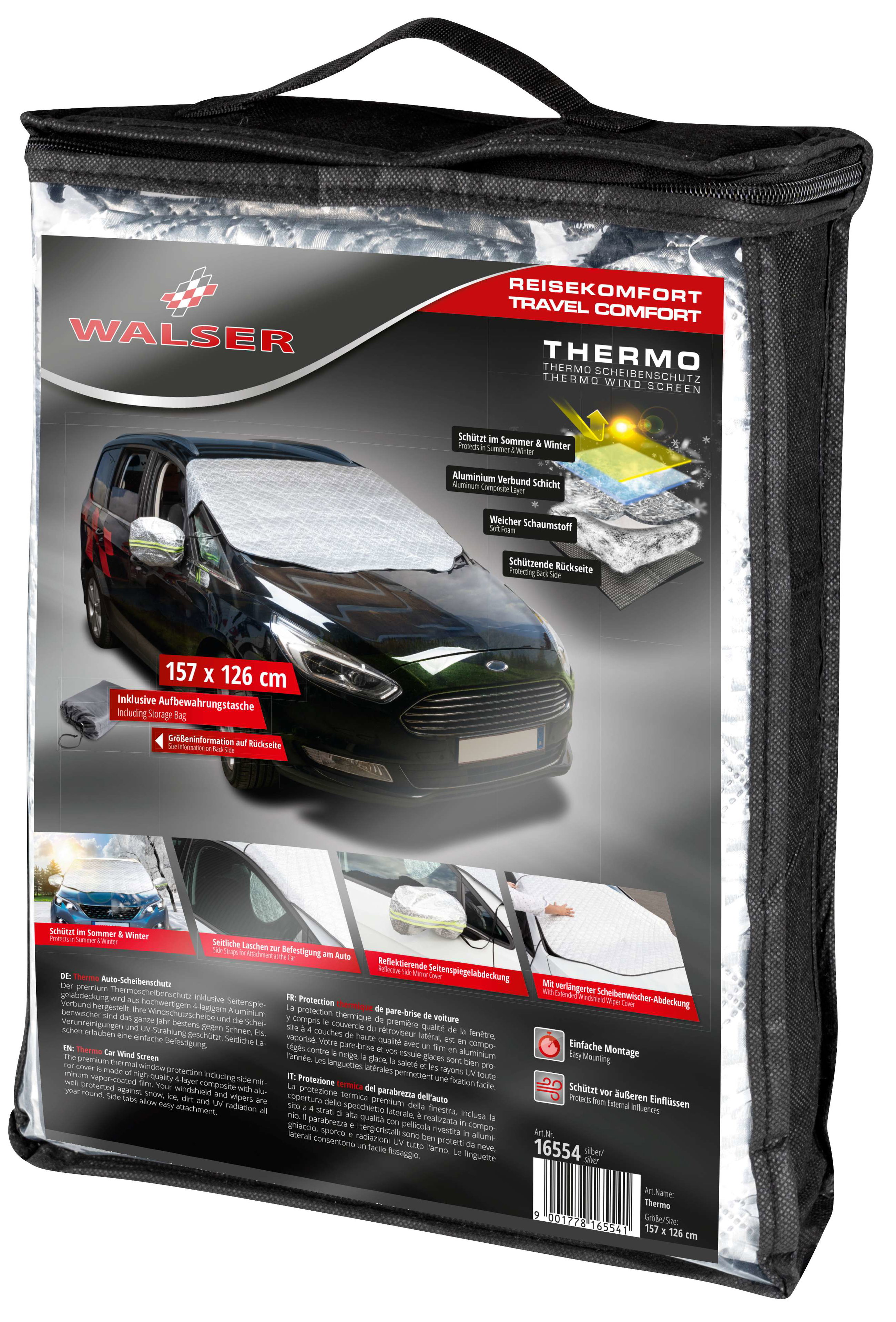 Premium Thermal Windscreen Protector with Side Mirror Cover 157x126 cm