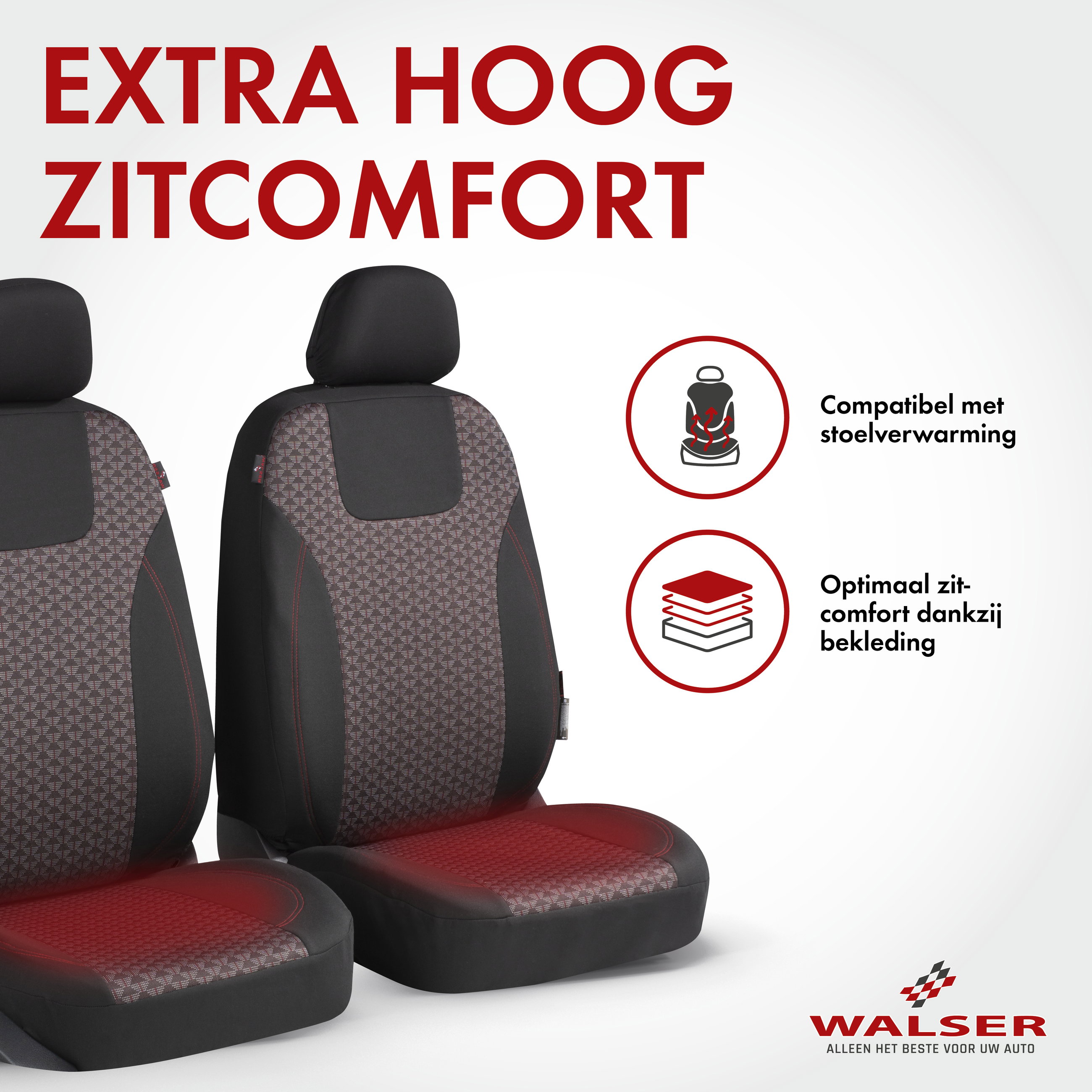 Premium Autostoelhoezen Redring met rits, ZIPP-IT stoelhoezen, 2 voorstoelhoezen zwart/rood