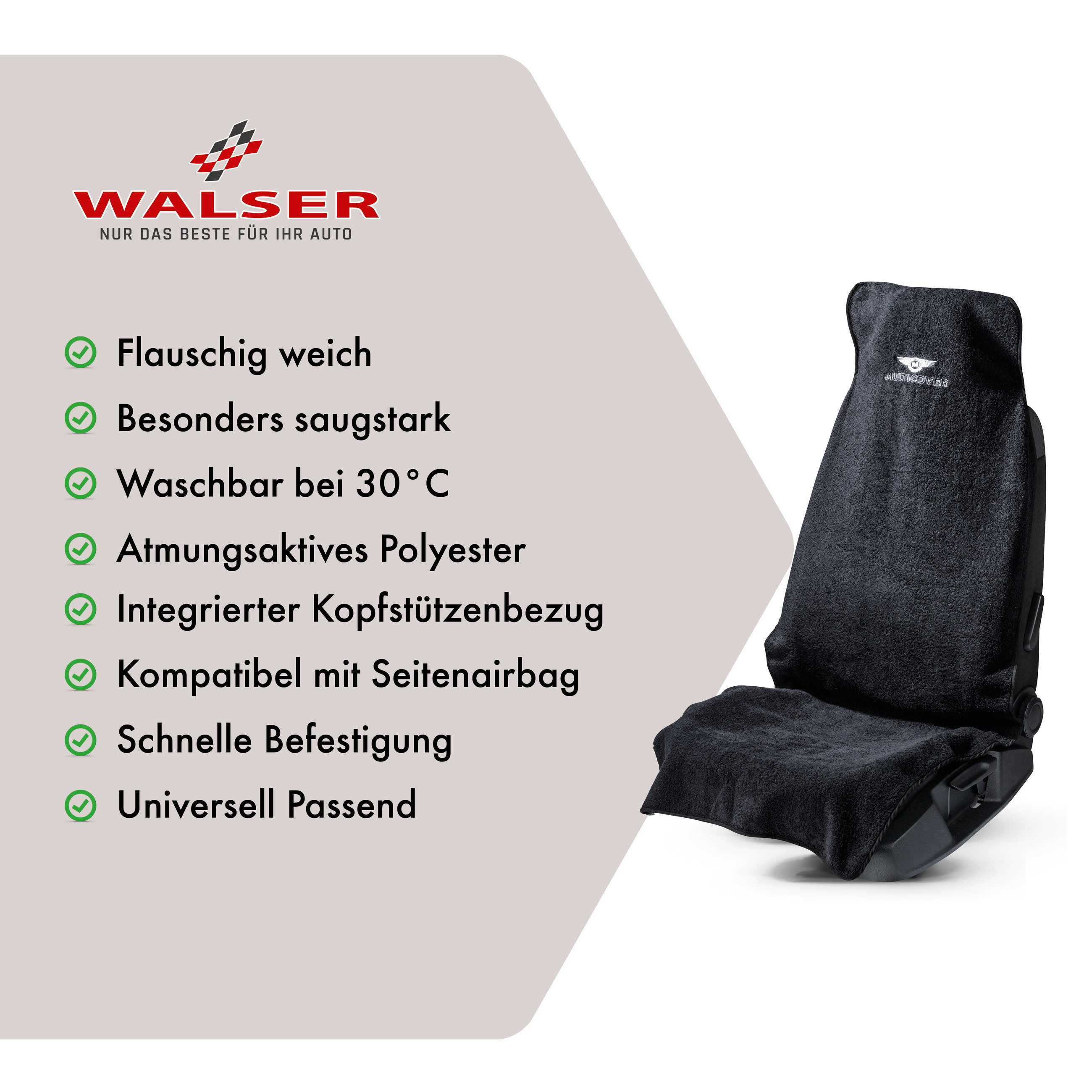 PKW-Sitzaufleger Multicover, Auto-Sitzauflage waschbar schwarz, 1 Stück