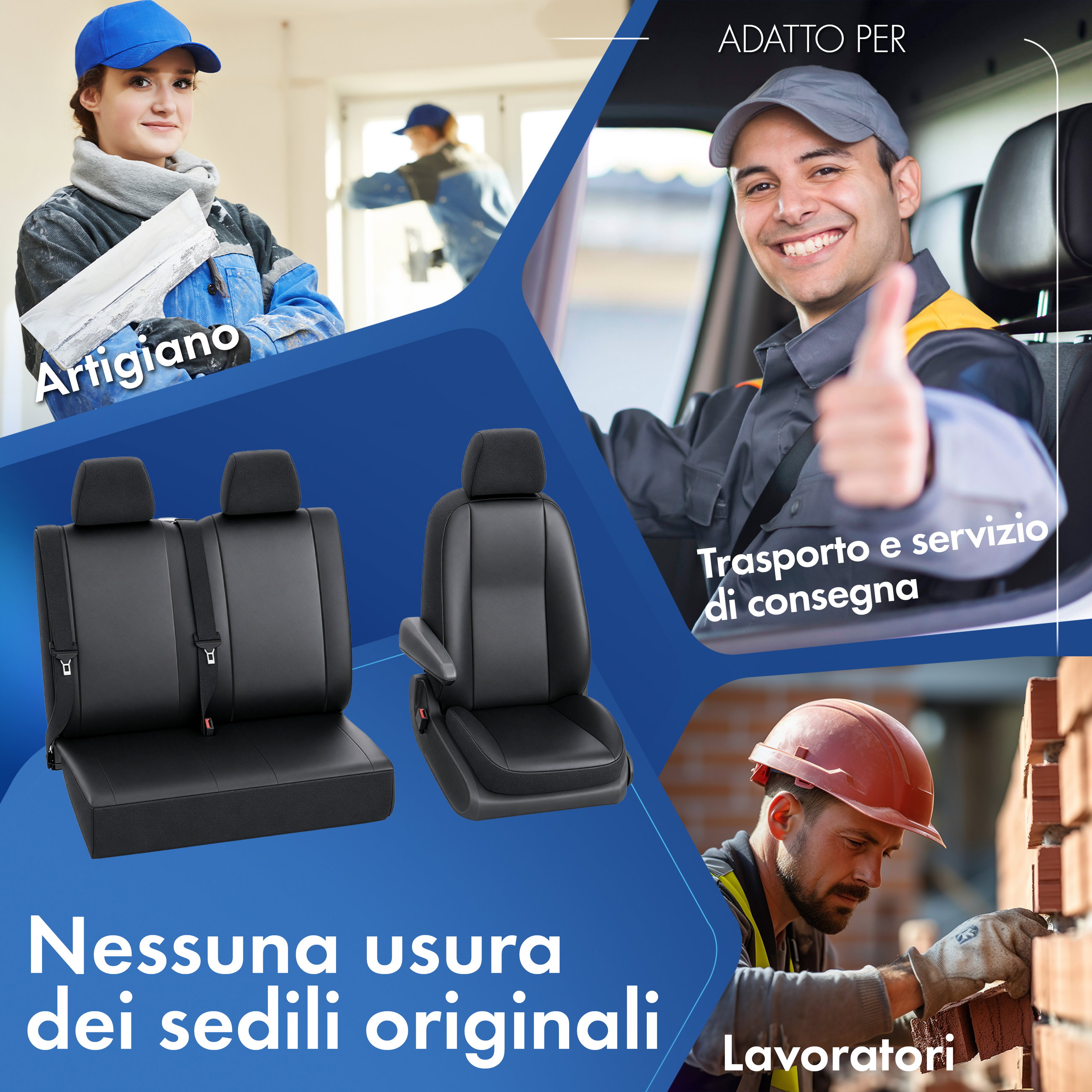 Transporter Coprisedili in similpelle per Mercedes-Benz Viano/Vito, 2 sedili anteriori singoli (incavo del bracciolo all'interno)