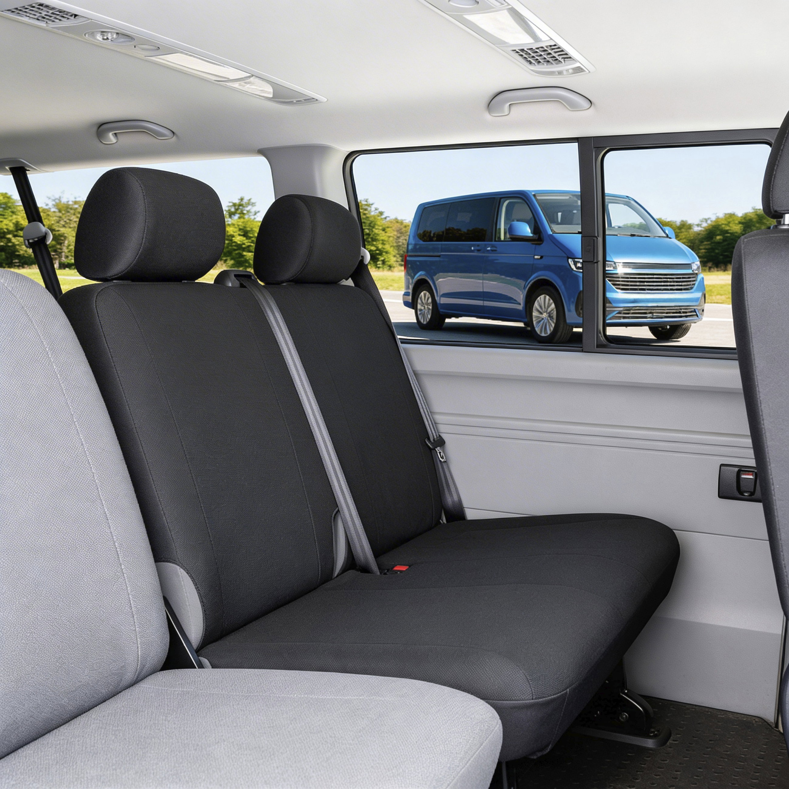 Kofferraum Sitz, Auto Innenraum, schwarze Sitze, Sicherheitsgurt, Van/Transporter Innenraum, Kfz-Sitz, Rückenlehne, Dreipunkt-Gurt, Van, Innenraum