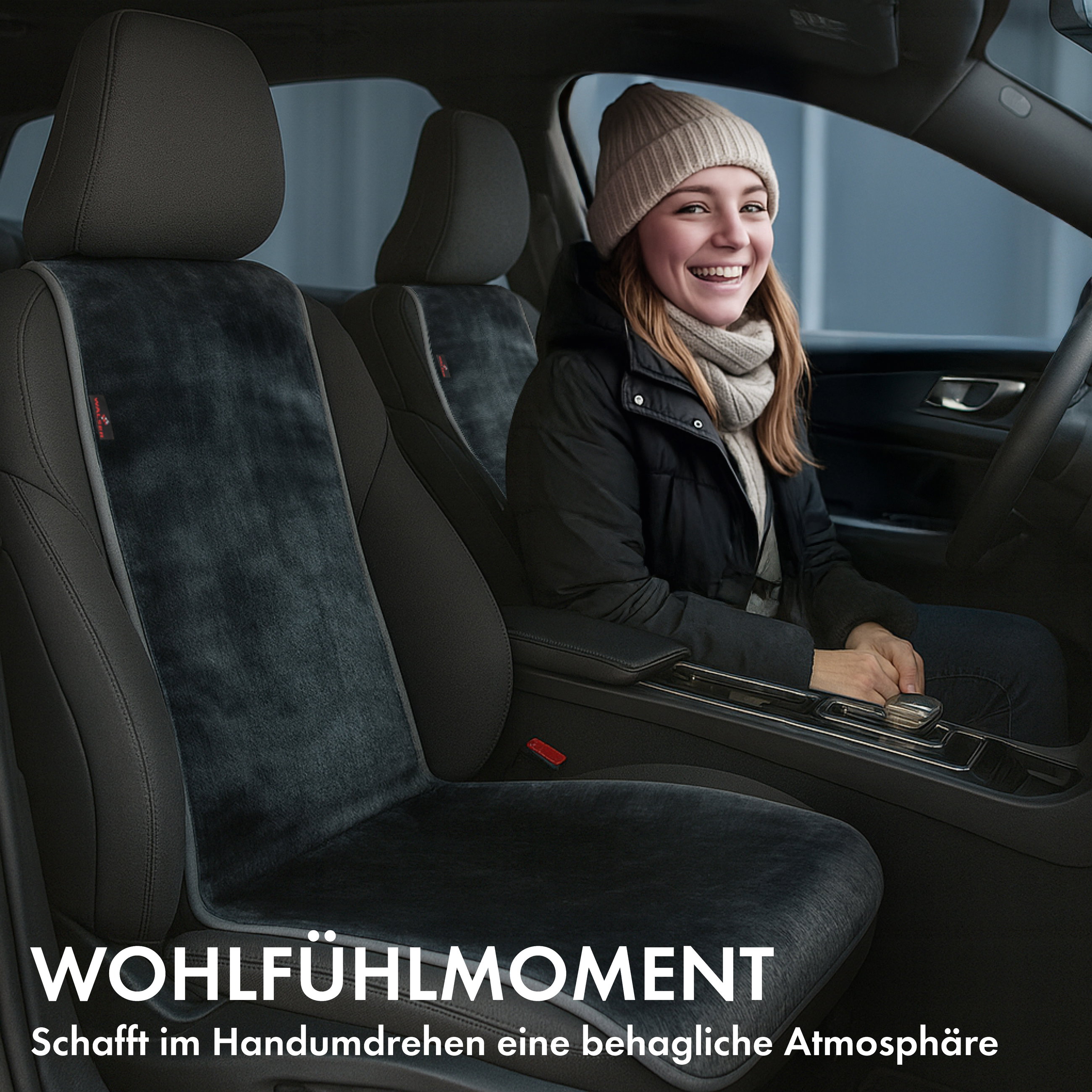 Auto Sitzauflage Teddy, Kunstfell PKW Sitzschoner für Einzelsitz, Kunstfellbezug anthrazit, 1 Stück
